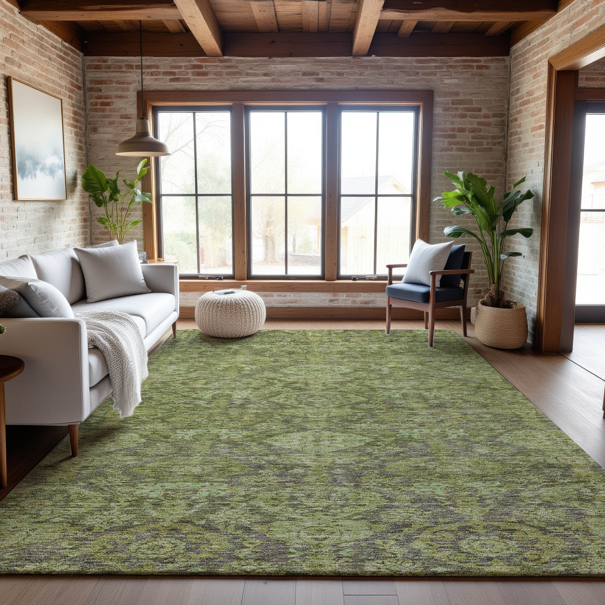 Oslo Machine Washable Transitional Green Rug 2'6" x 3'10" #shape_Rectangle