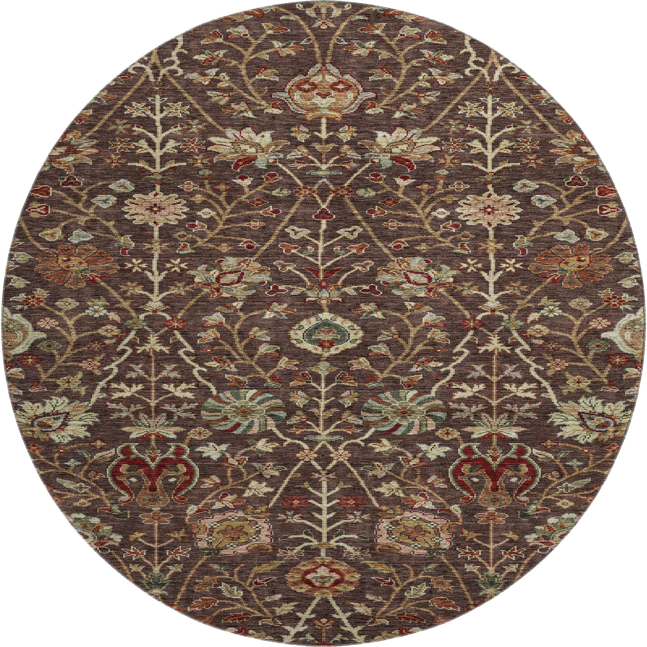 Dubrovnik Machine Washable Transitional Chocolate Brown Rug 8' x 8' #shape_Round