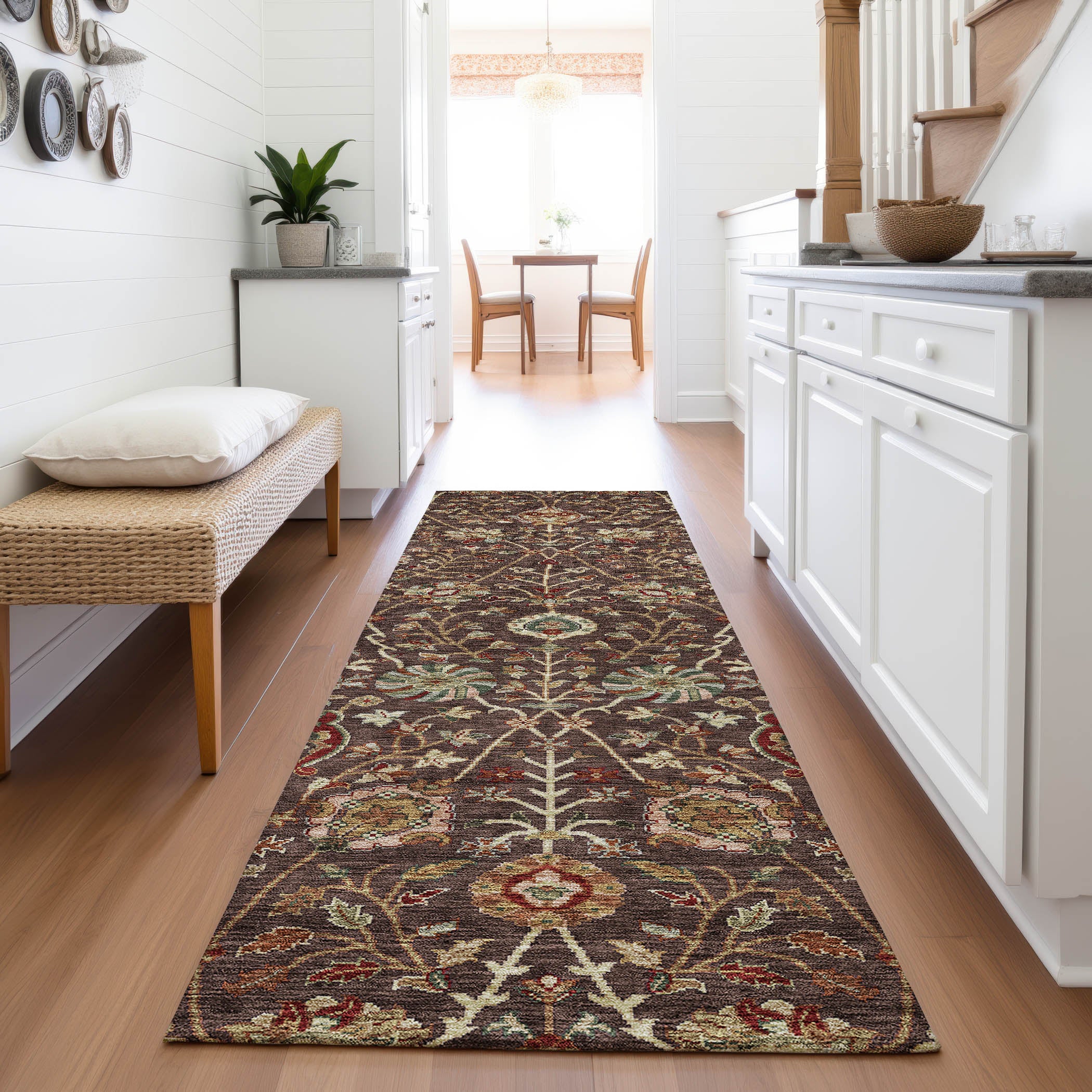 Dubrovnik Machine Washable Transitional Chocolate Brown Rug 2'3" x 7'6" #shape_Runner
