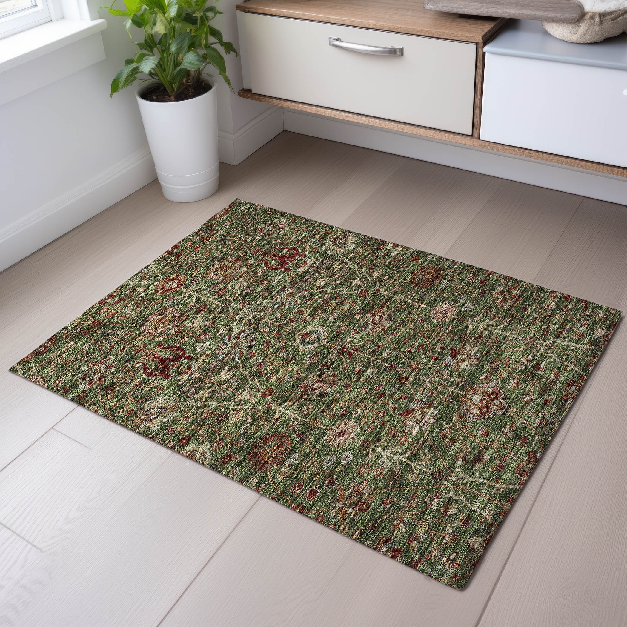 Dubrovnik Machine Washable Transitional Fern Green Rug 1'8" x 2'6" #shape_Rectangle