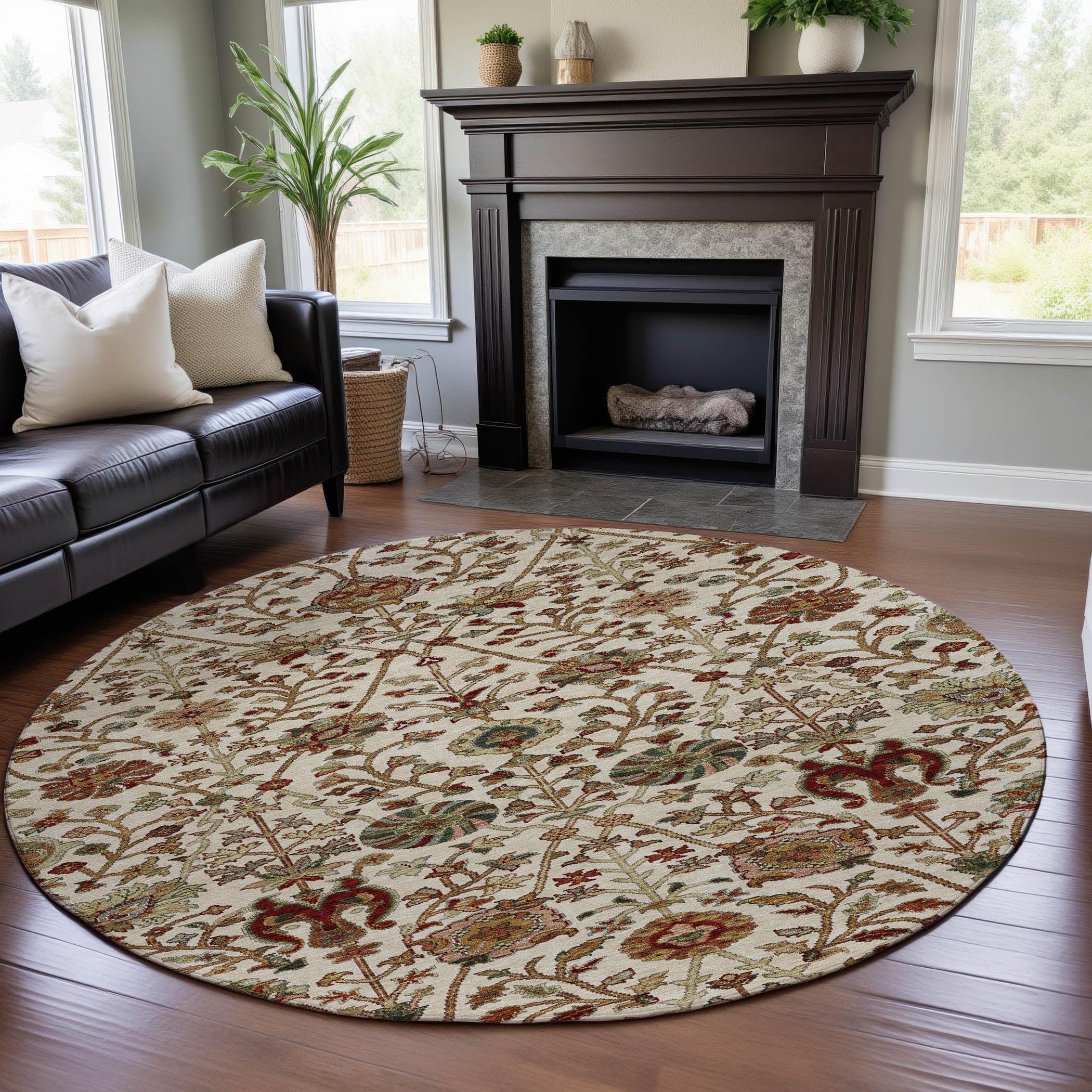 Dubrovnik Machine Washable Transitional Ivory Rug 8' x 8' #shape_Round