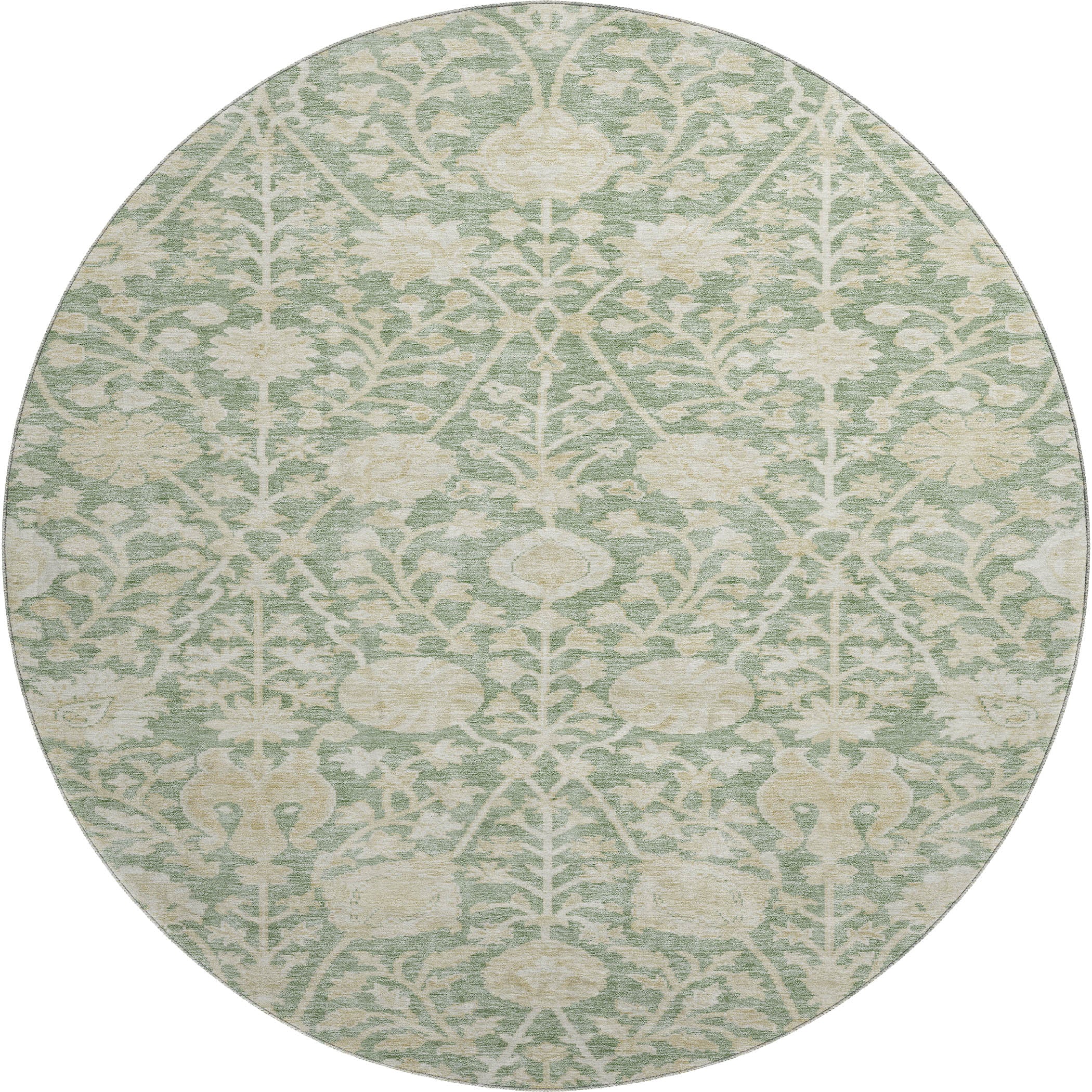 Budapest Machine Washable Transitional Aloe Green Rug 8' x 8' #shape_Round