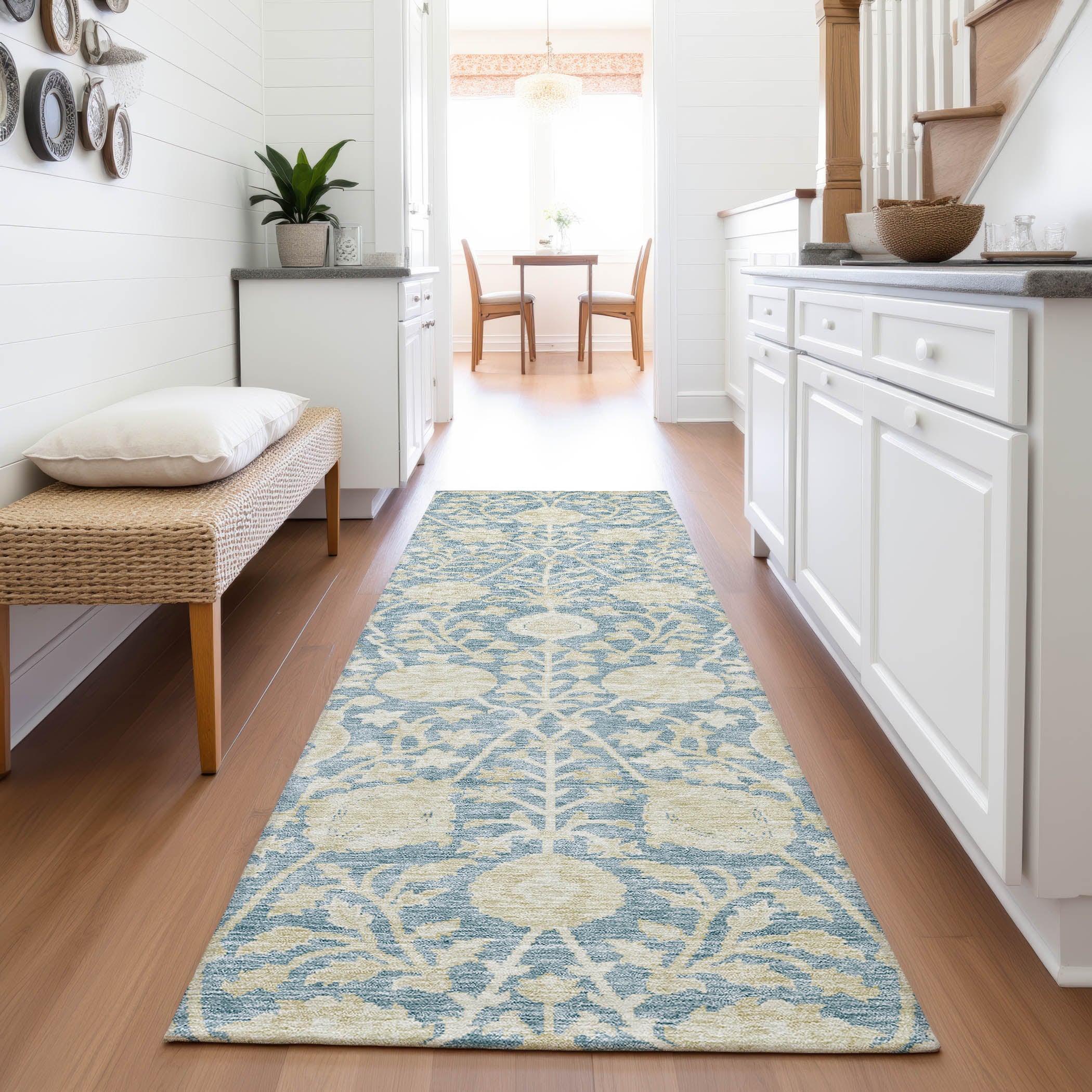 Budapest Machine Washable Transitional Sky Blue Rug 2'3" x 7'6" #shape_Runner