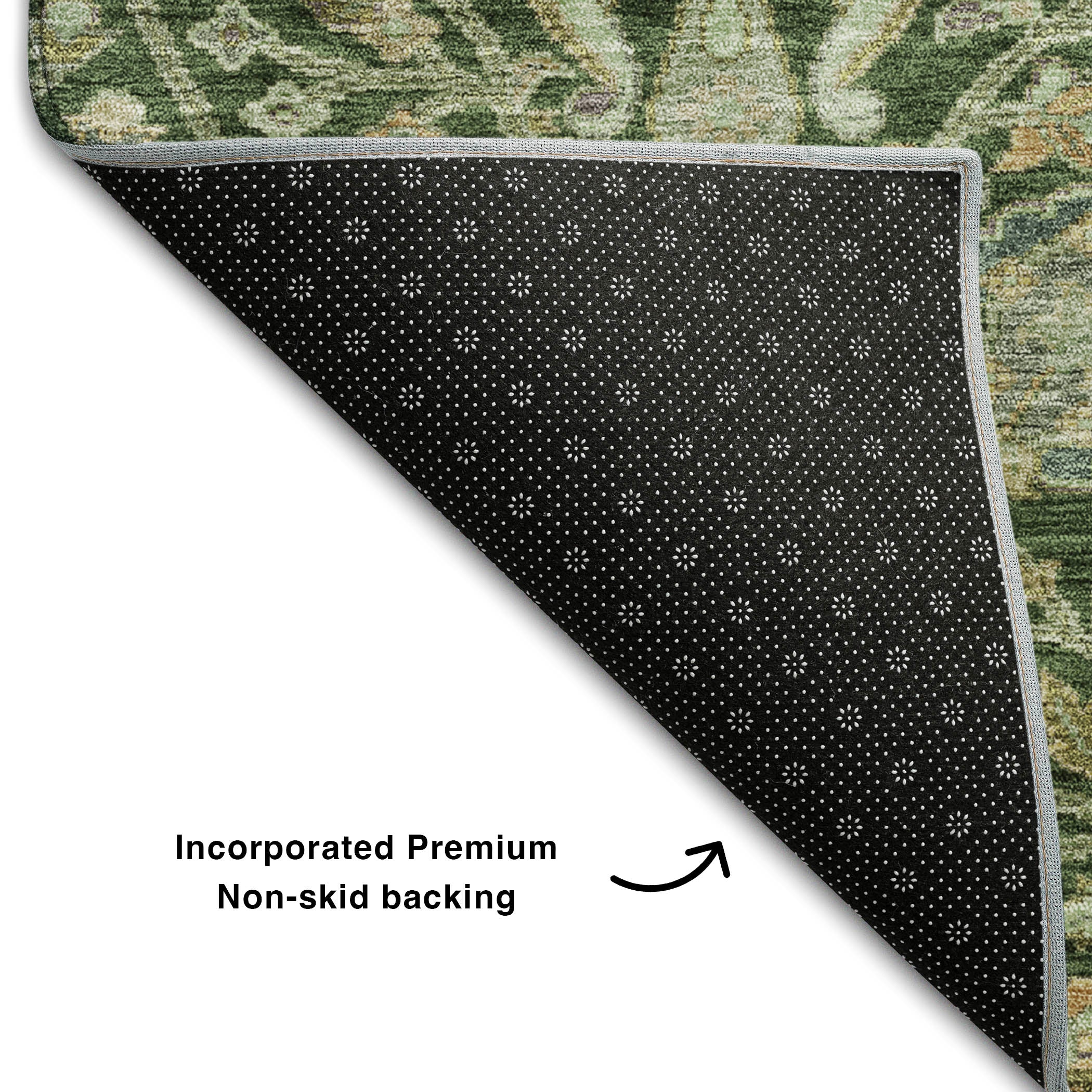 Bangkok Machine Washable Transitional Green Rug 1'8" x 2'6" #shape_Rectangle