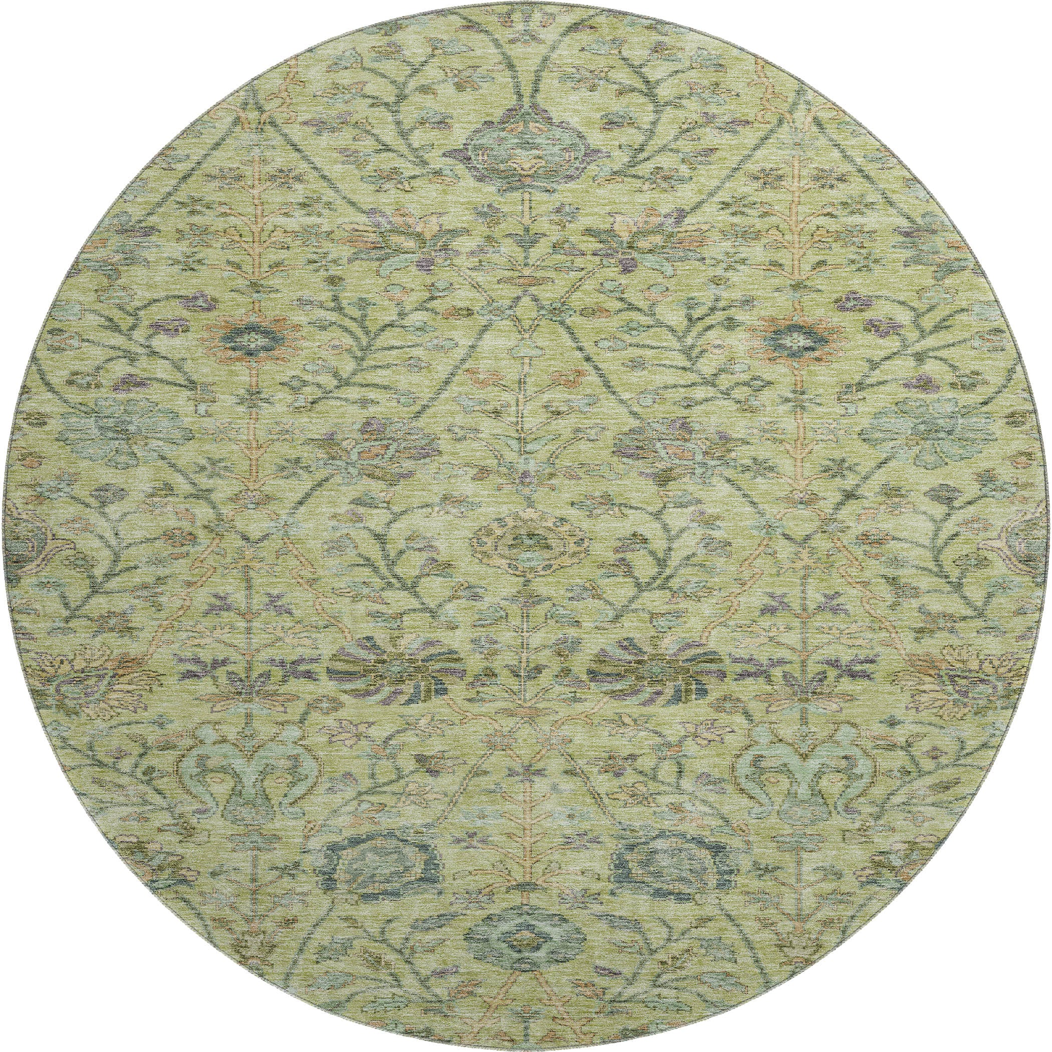 Bangkok Machine Washable Transitional Mint Green Rug 8' x 8' #shape_Round