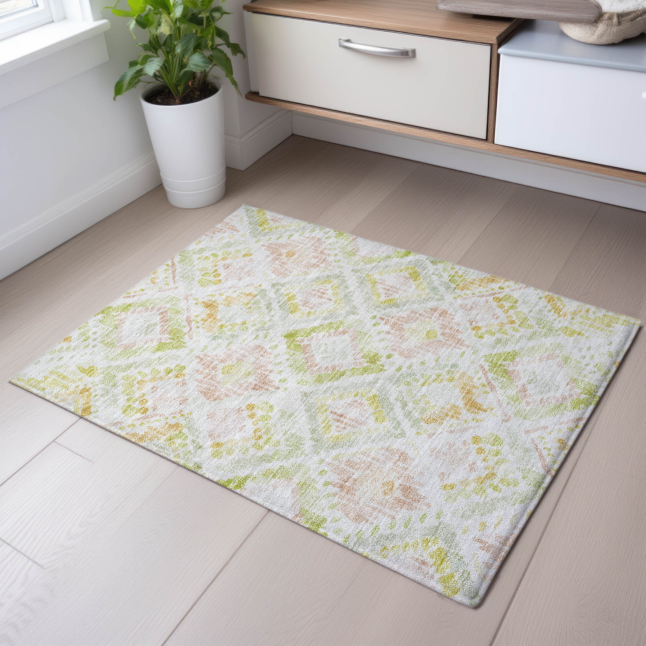 Sarajevo Machine Washable Transitional Pink Rug 1'8" x 2'6" #shape_Rectangle