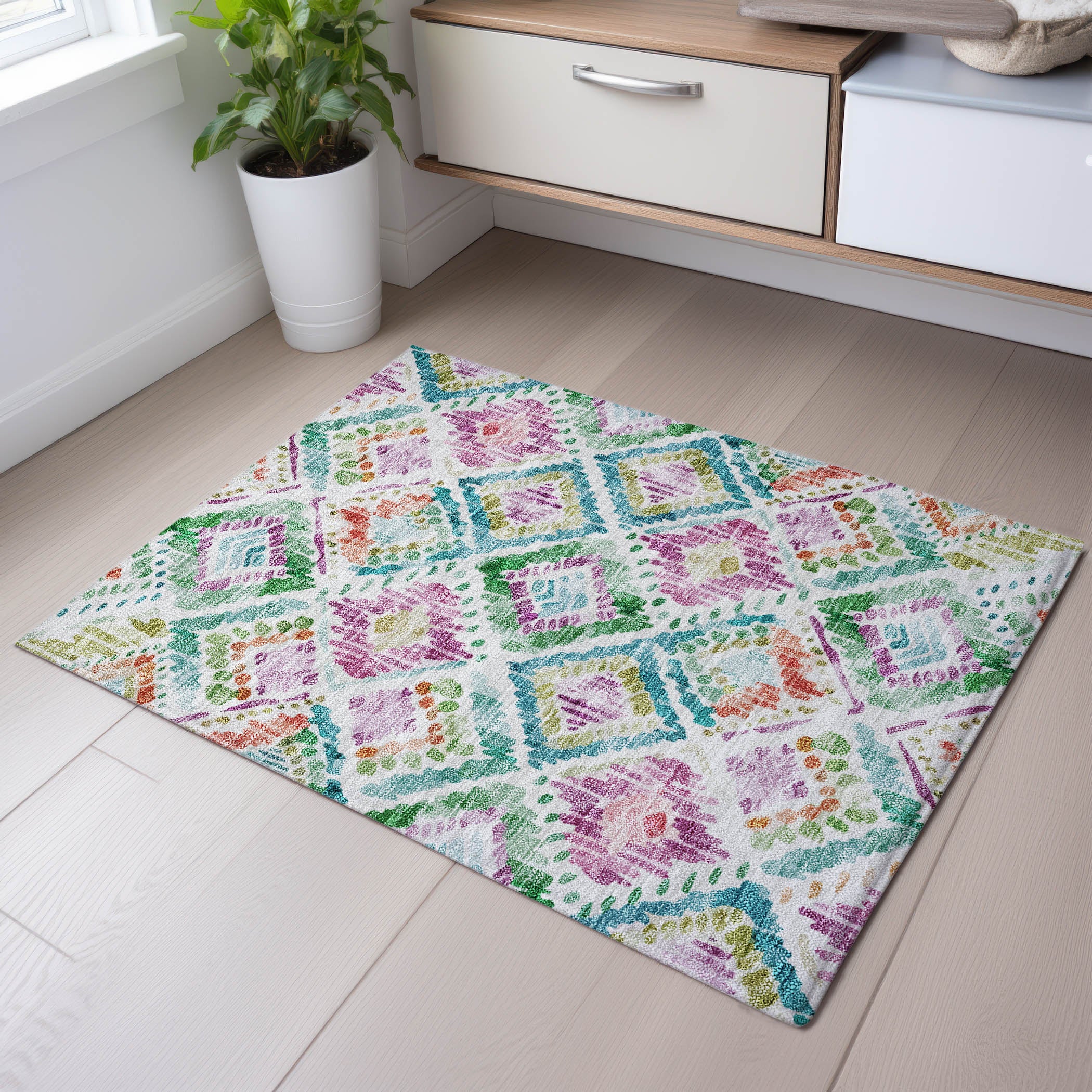 Sarajevo Machine Washable Transitional Teal Rug 1'8" x 2'6" #shape_Rectangle