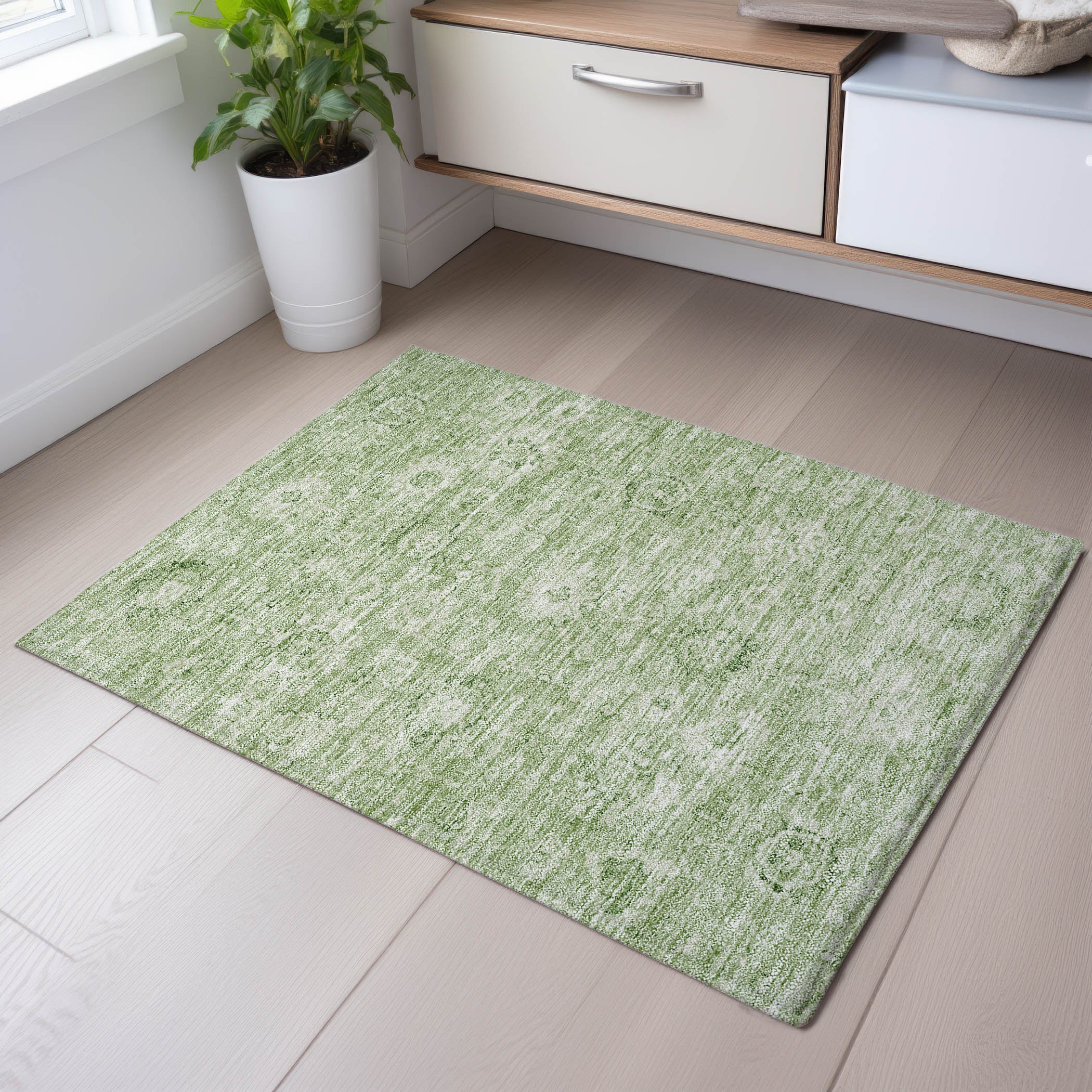 Sarajevo Machine Washable Transitional Aloe Green Rug 1'8" x 2'6" #shape_Rectangle