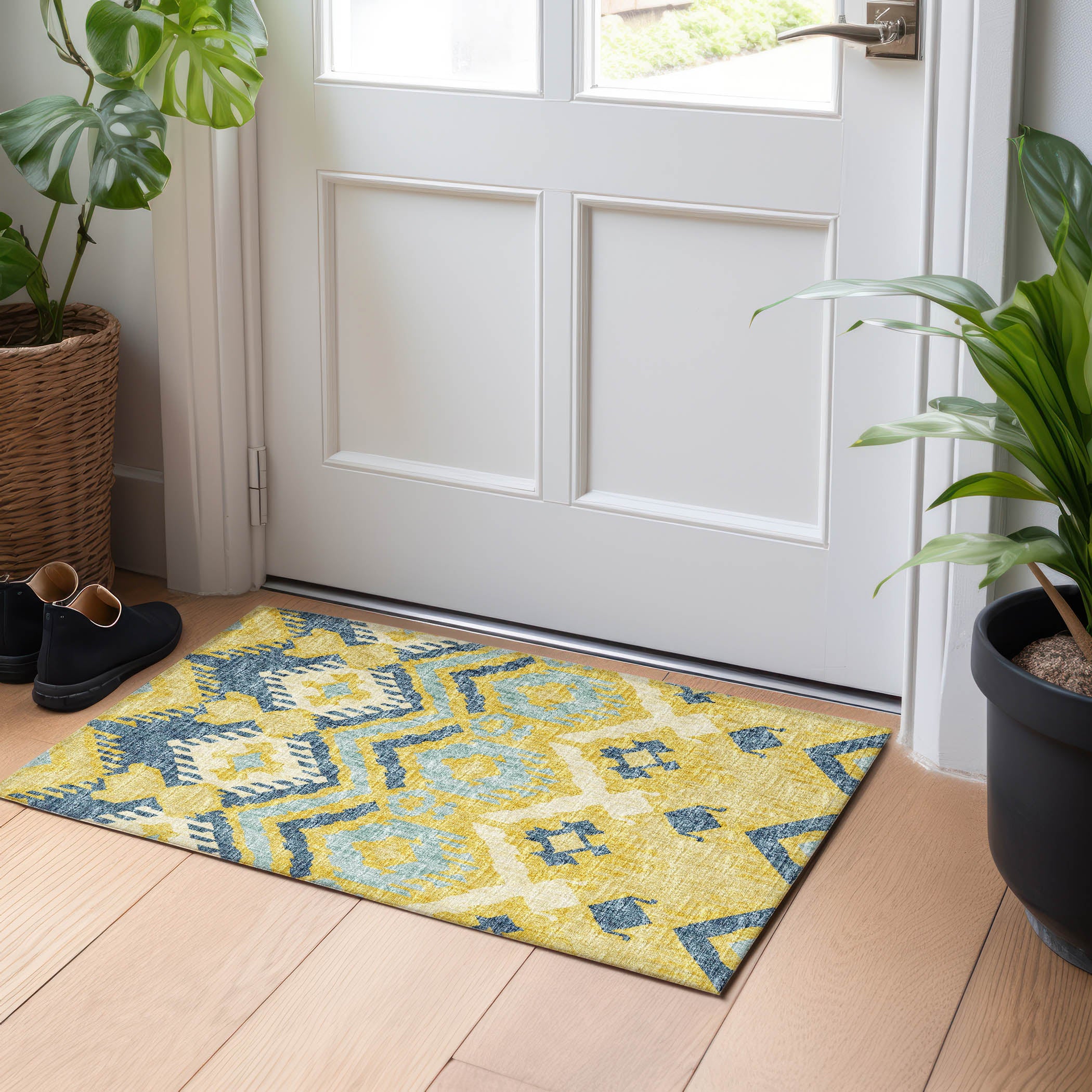 Sintra Machine Washable Transitional Yellow Rug 1'8" x 2'6" #shape_Rectangle