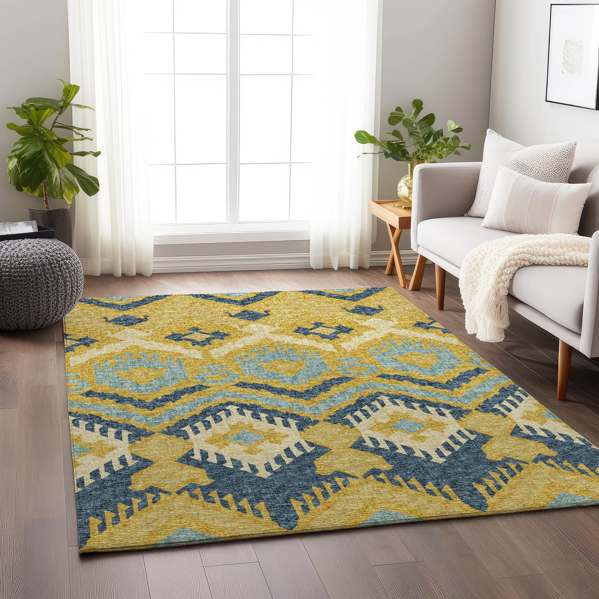 Sintra Machine Washable Transitional Yellow Rug 2'6" x 3'10" #shape_Rectangle