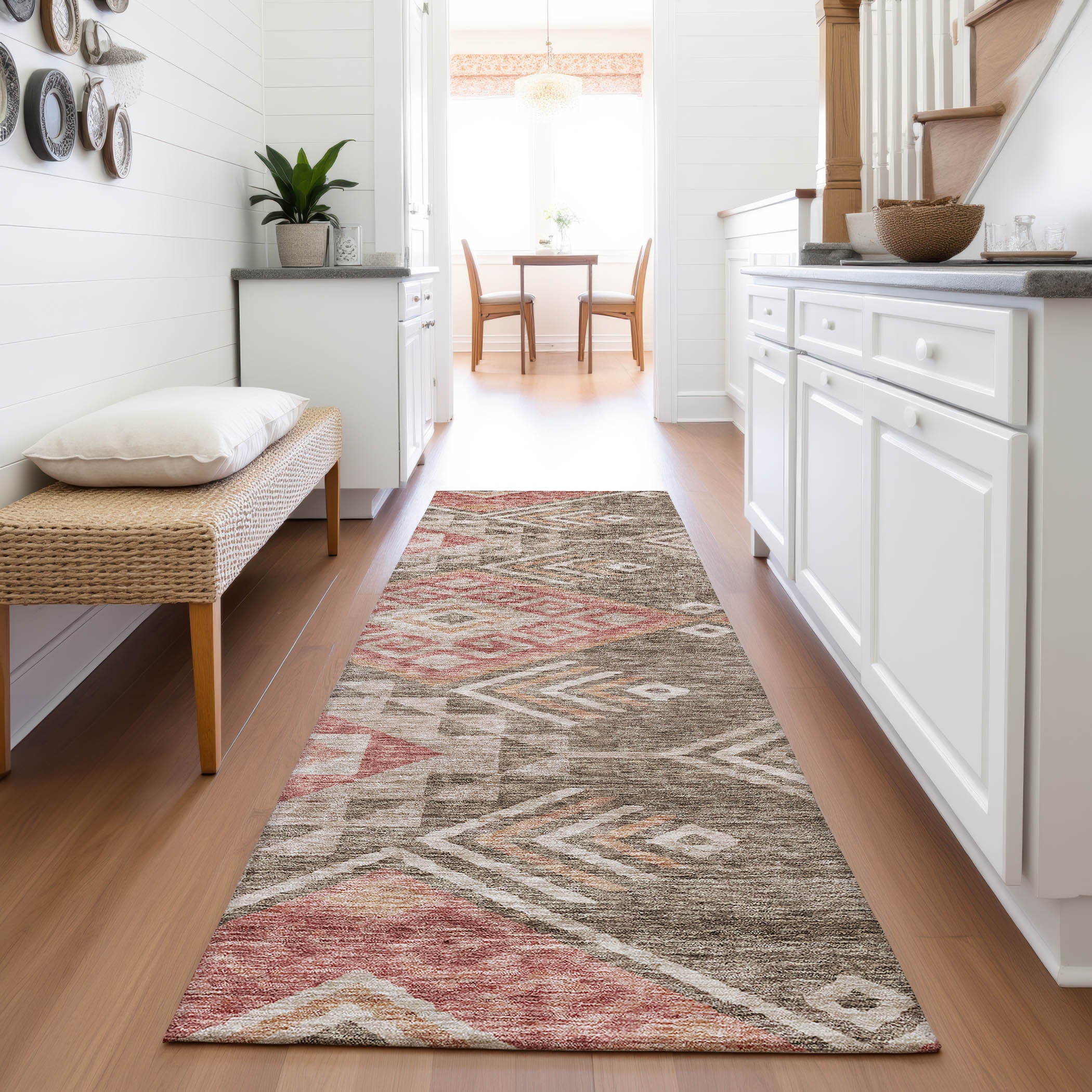Sarajevo Machine Washable Transitional Brown Rug 2'3" x 7'6" #shape_Runner