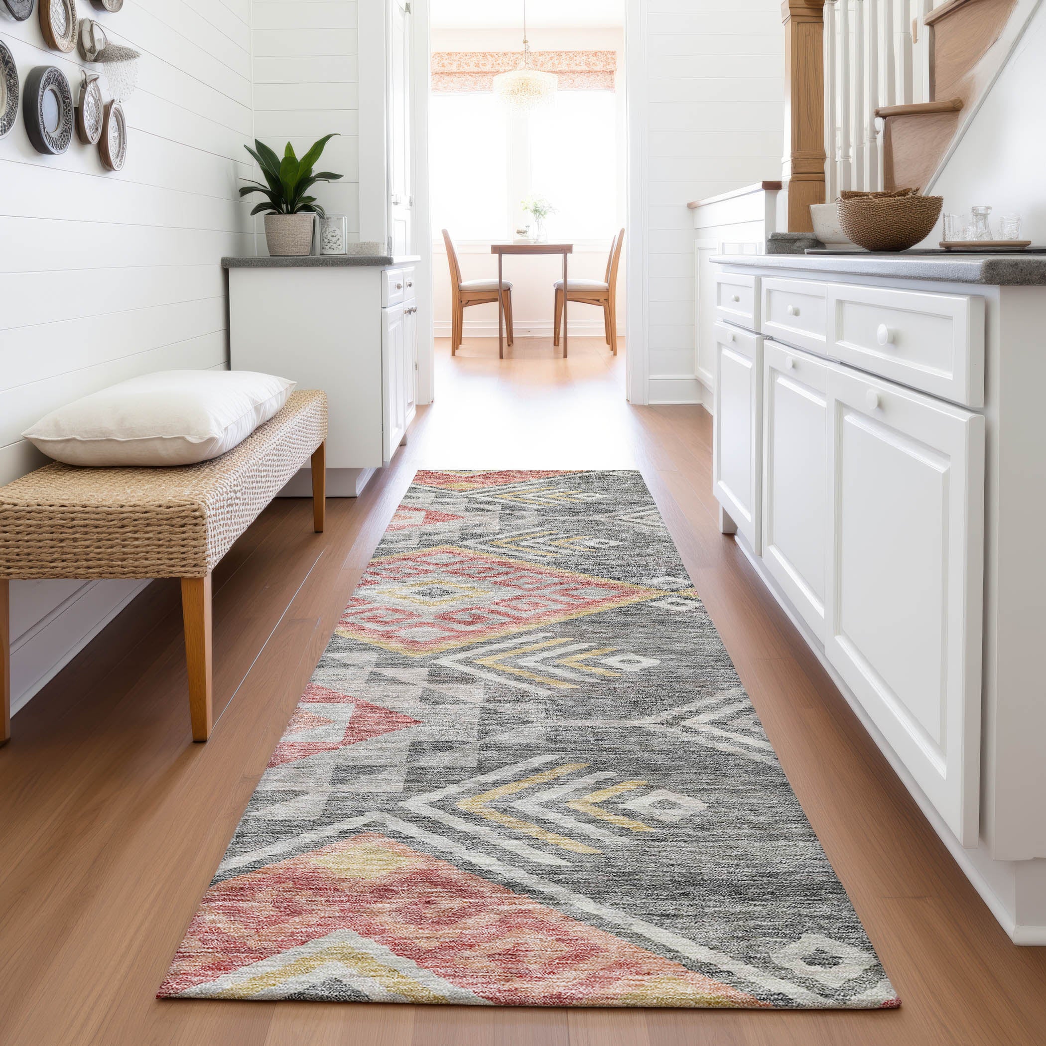 Sarajevo Machine Washable Transitional Gray Rug 2'3" x 7'6" #shape_Runner