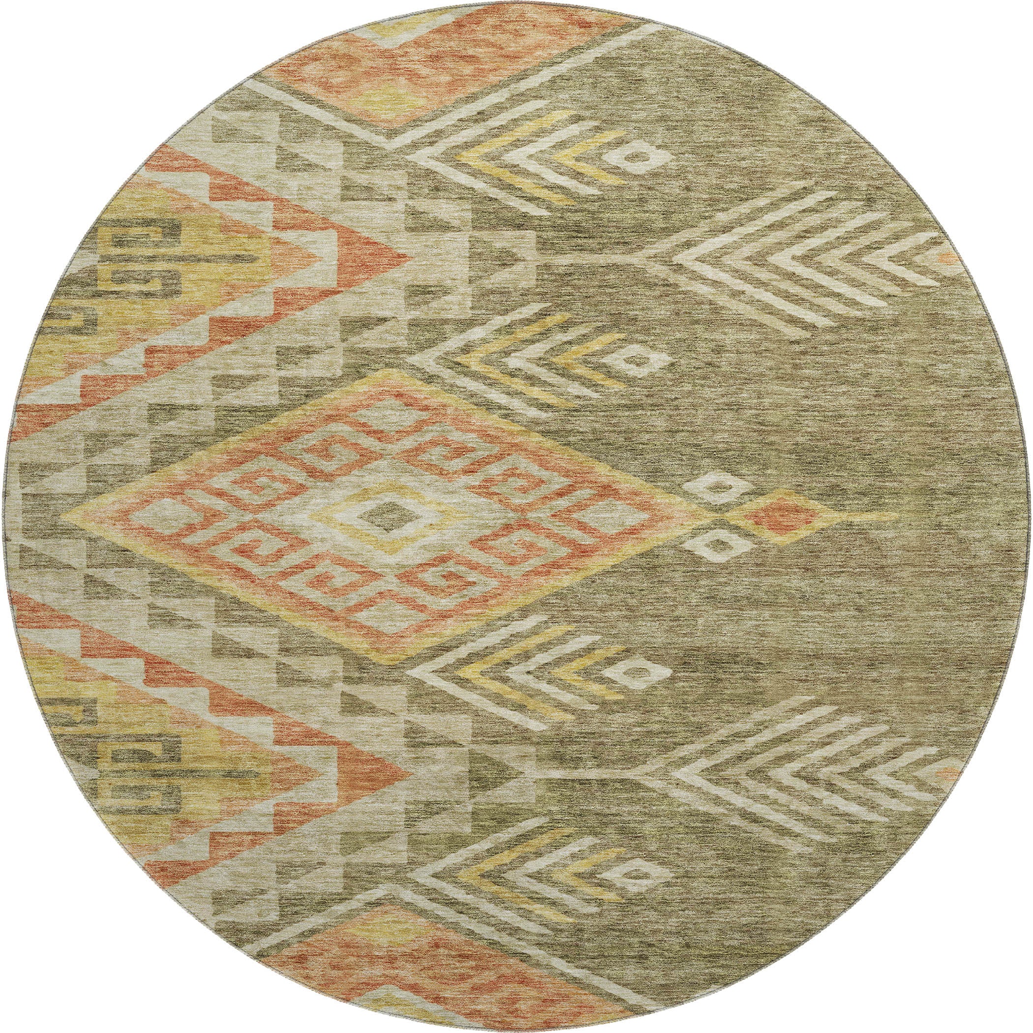 Sarajevo Machine Washable Transitional Green Rug 8' x 8' #shape_Round
