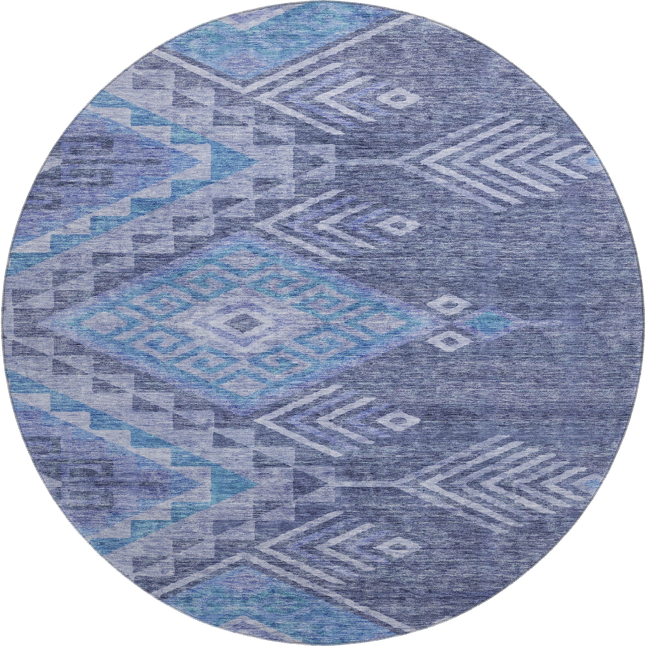 Sarajevo Machine Washable Transitional Navy Blue Rug 8' x 8' #shape_Round