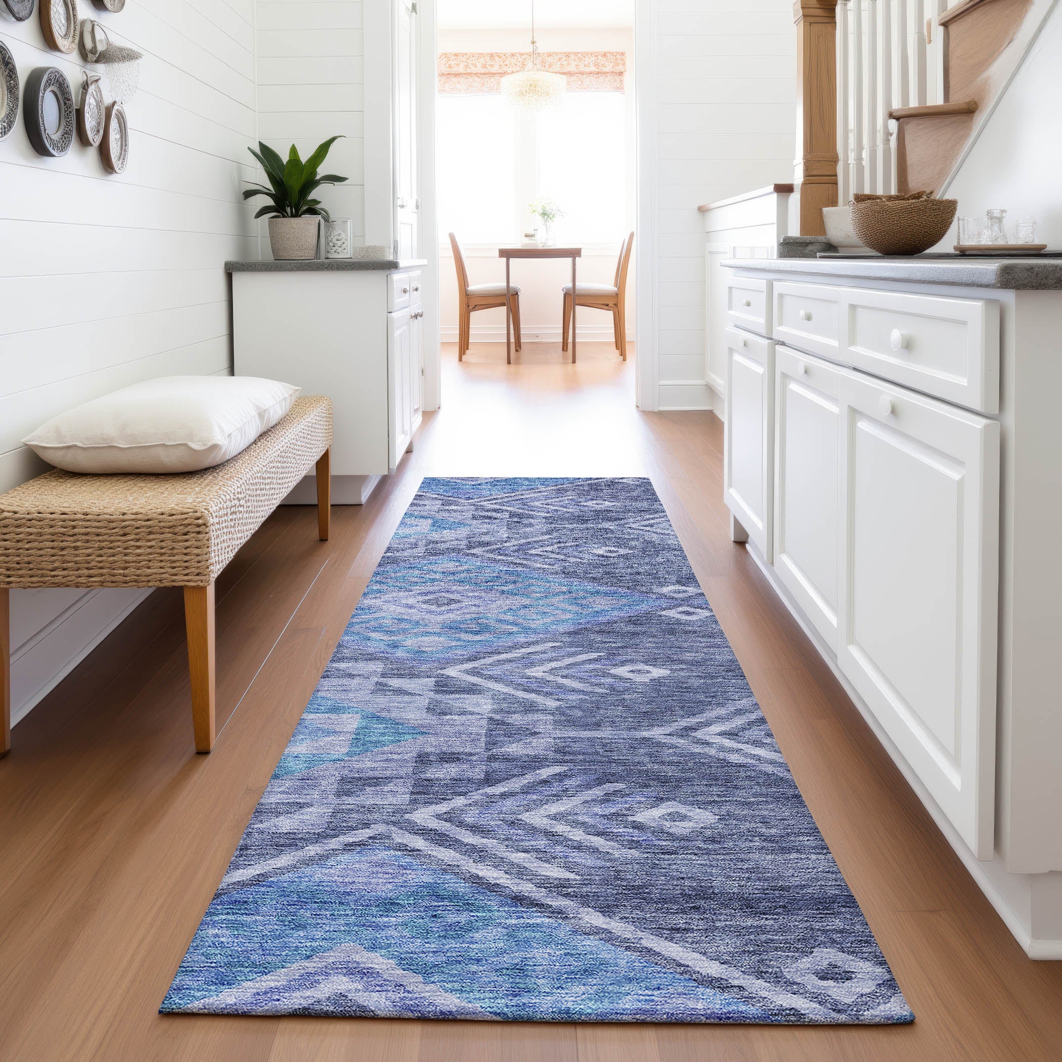 Sarajevo Machine Washable Transitional Navy Blue Rug 2'3" x 7'6" #shape_Runner