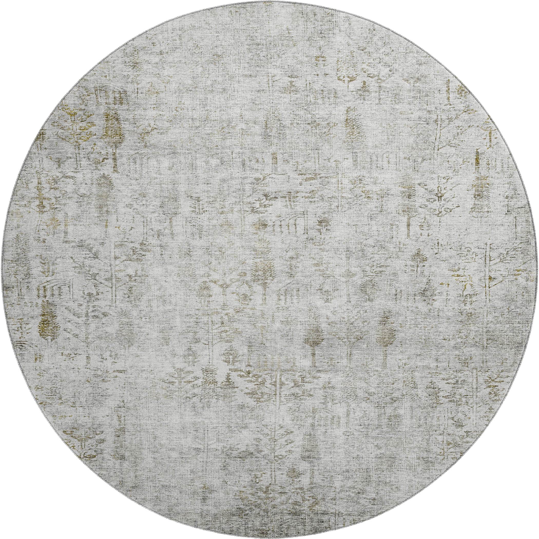 Kathmandu Machine Washable Transitional Silver Gray Rug 8' x 8' #shape_Round