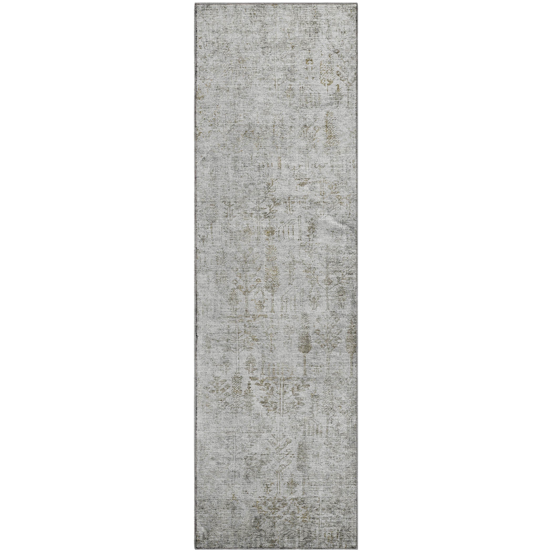 Kathmandu Machine Washable Transitional Silver Gray Rug 2'3" x 7'6" #shape_Runner