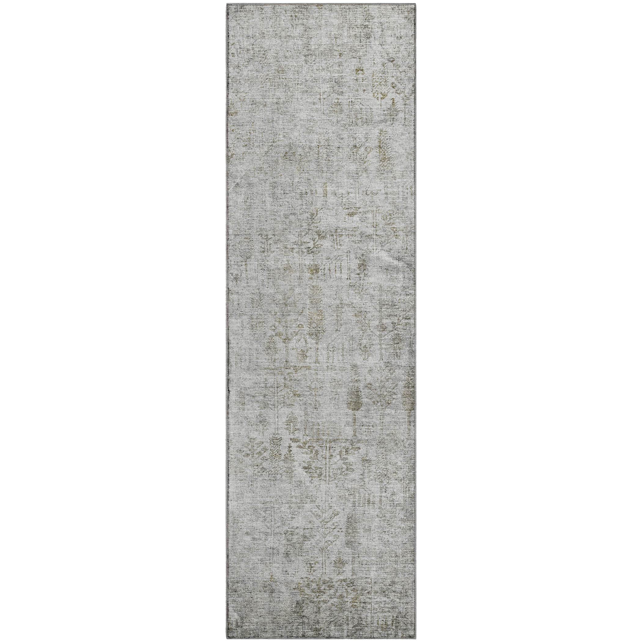 Kathmandu Machine Washable Transitional Silver Gray Rug 2'3" x 7'6" #shape_Runner