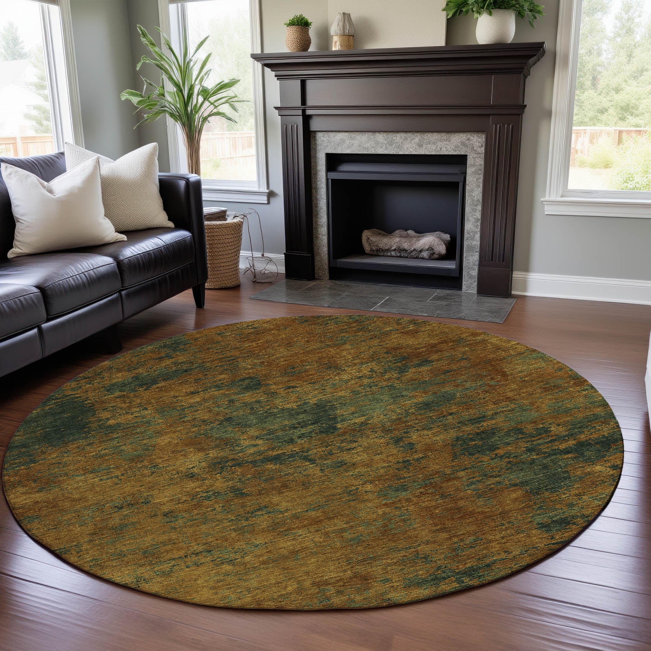 Reykjavik Machine Washable Transitional Copper Orange Rug 8' x 8' #shape_Round