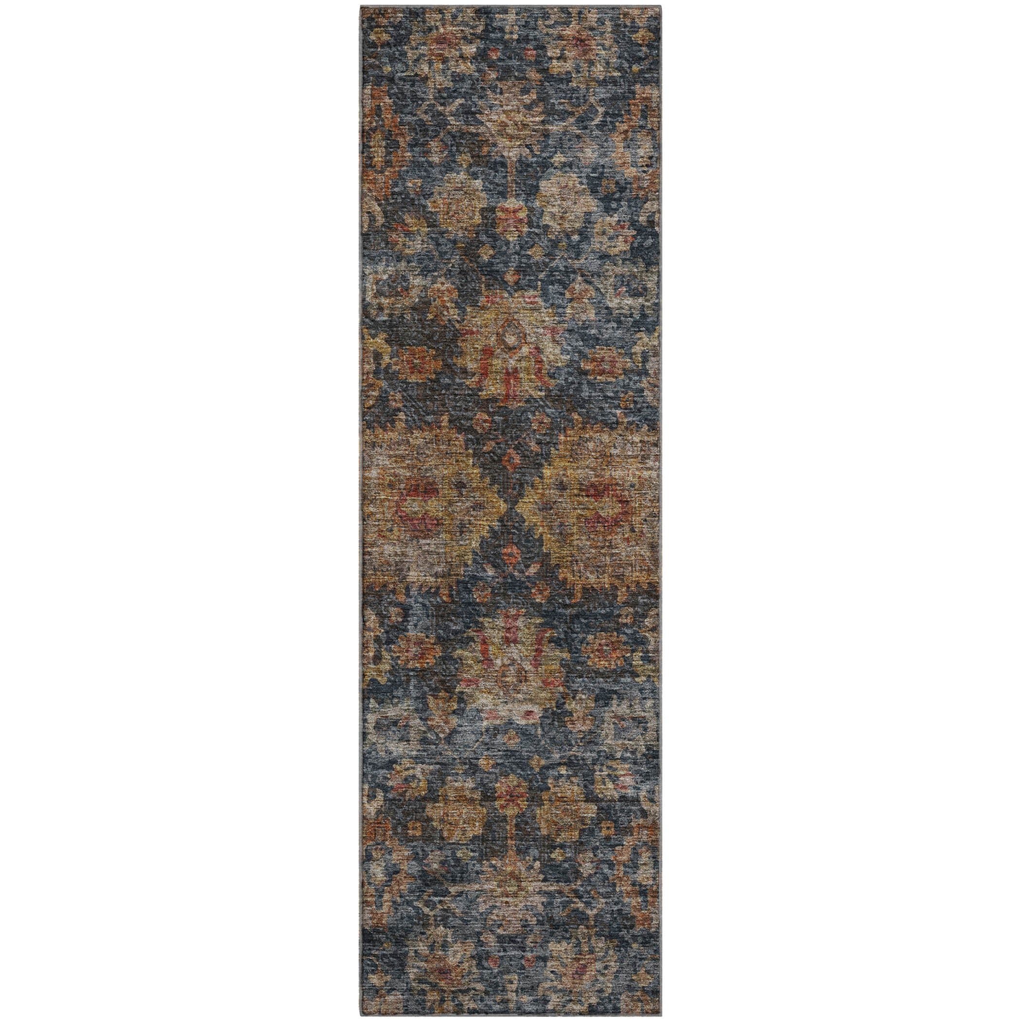Queenstown Machine Washable Traditional Navy Blue Rug 2'3" x 7'6" #shape_Runner