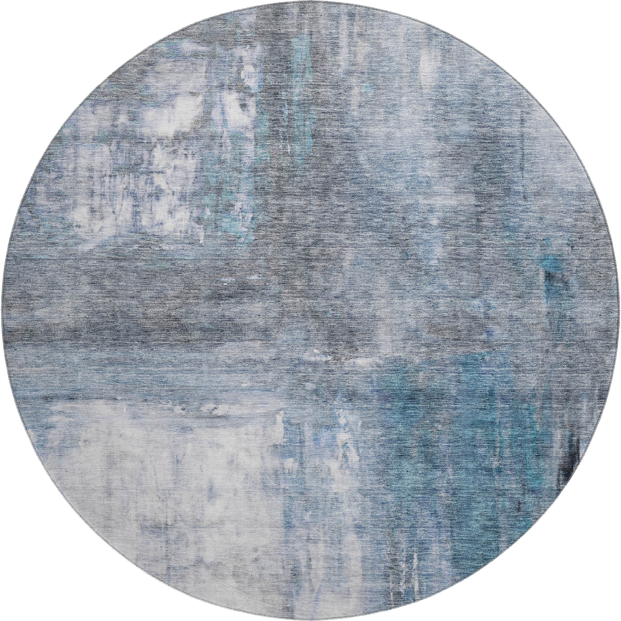 Lima Machine Washable Transitional Blue Rug 8' x 8' #shape_Round