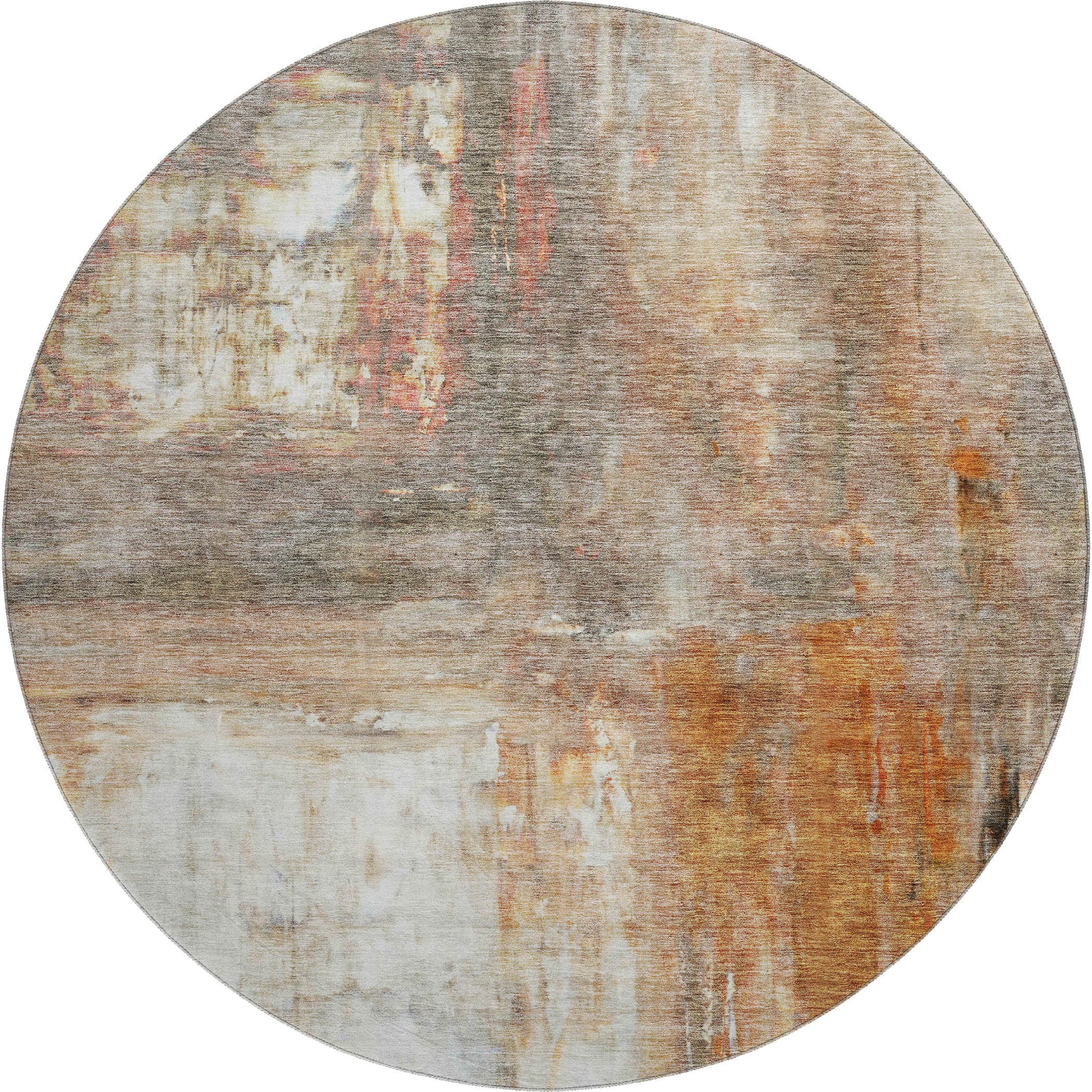 Lima Machine Washable Transitional Copper Orange Rug 8' x 8' #shape_Round