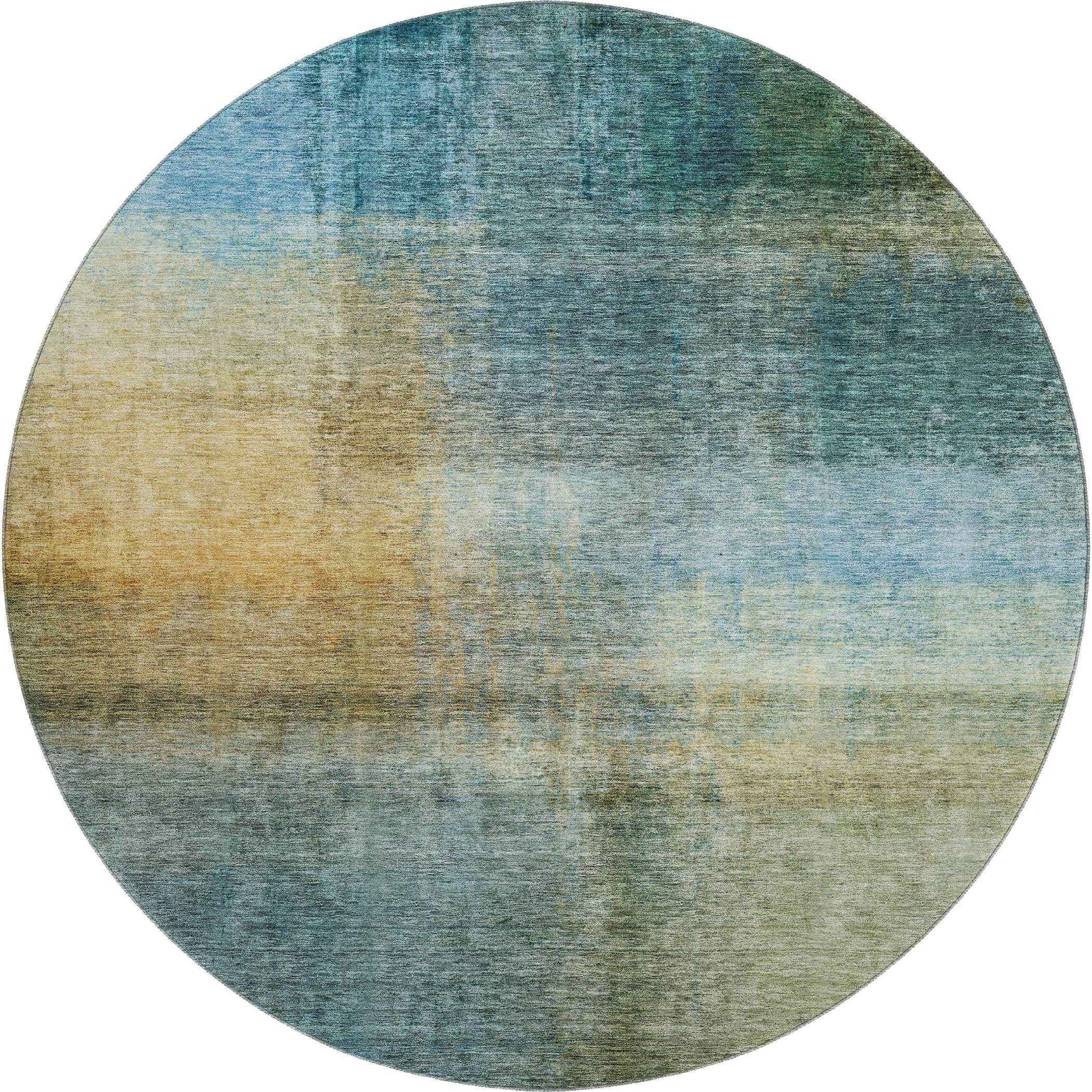 Oaxaca Machine Washable Transitional Blue Rug 8' x 8' #shape_Round
