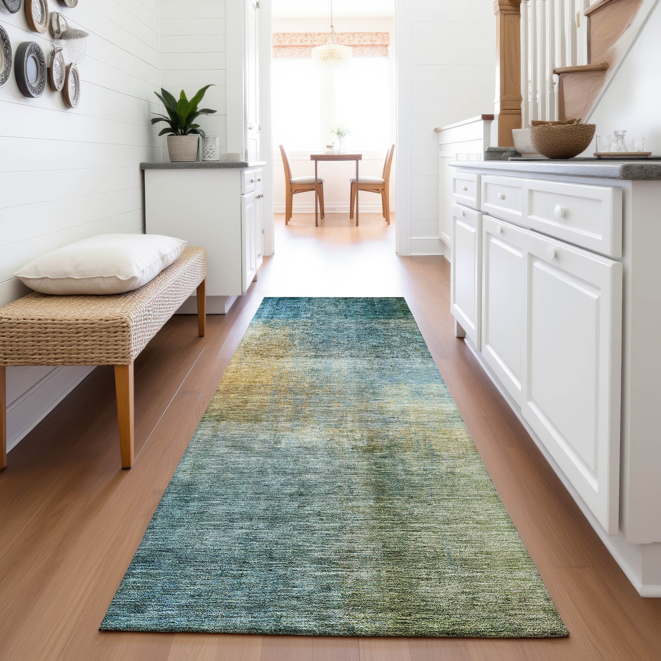 Oaxaca Machine Washable Transitional Blue Rug 2'3" x 7'6" #shape_Runner