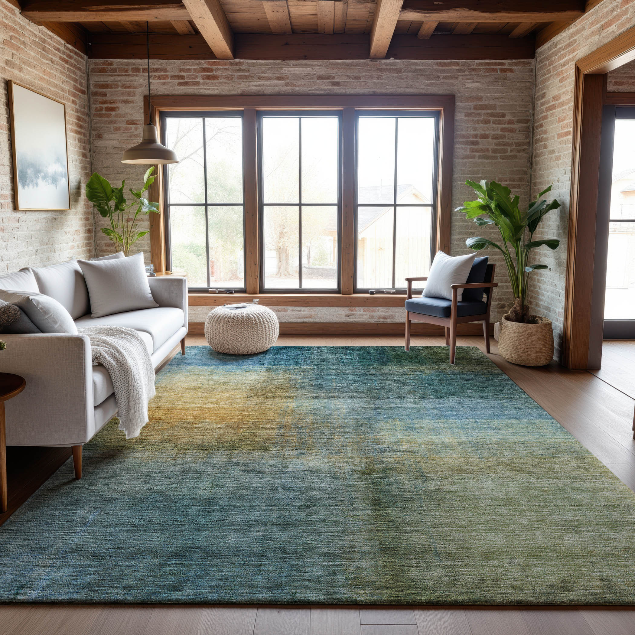 Oaxaca Machine Washable Transitional Blue Rug 2'6" x 3'10" #shape_Rectangle