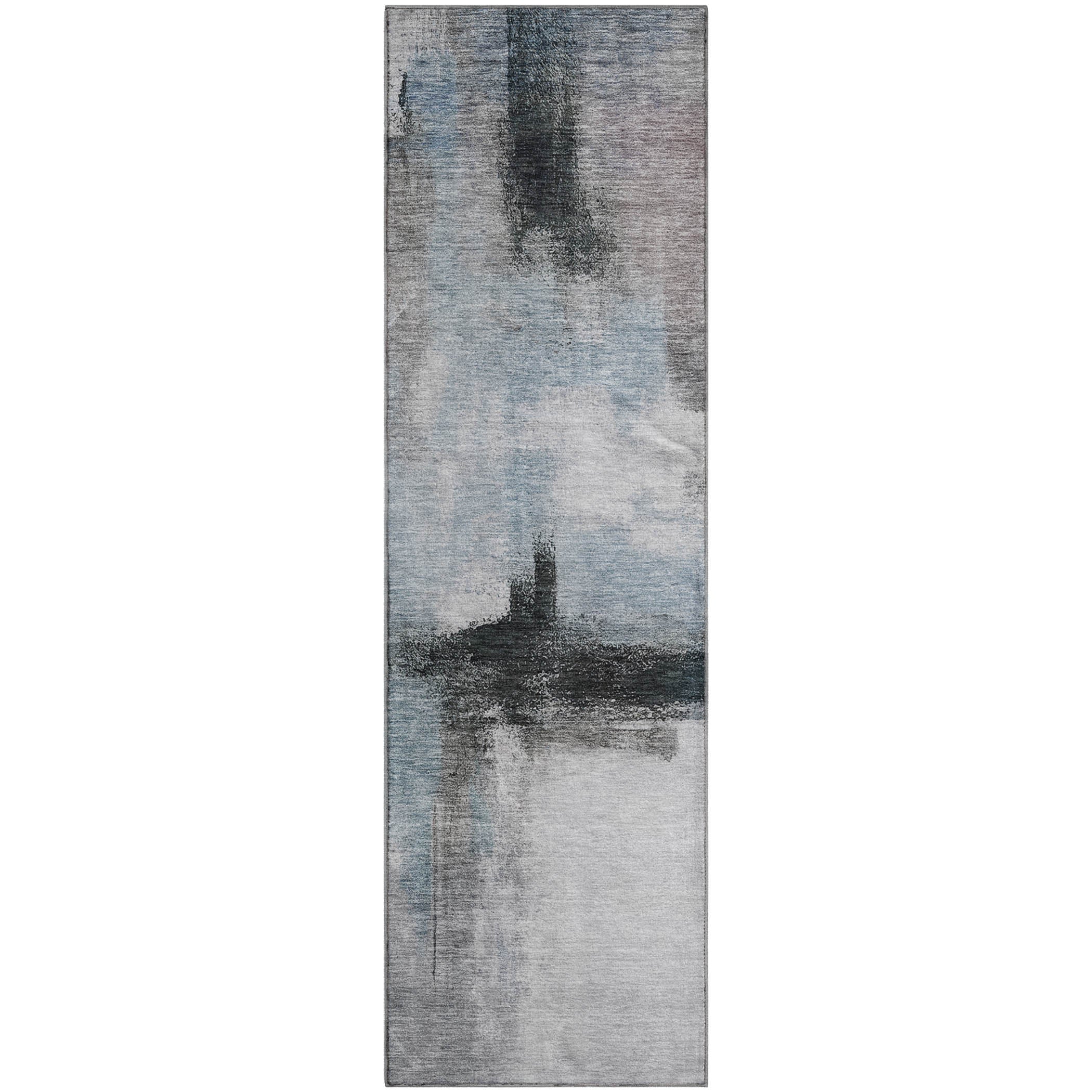 Lisbon Machine Washable Transitional Blue Rug 2'3" x 7'6" #shape_Runner