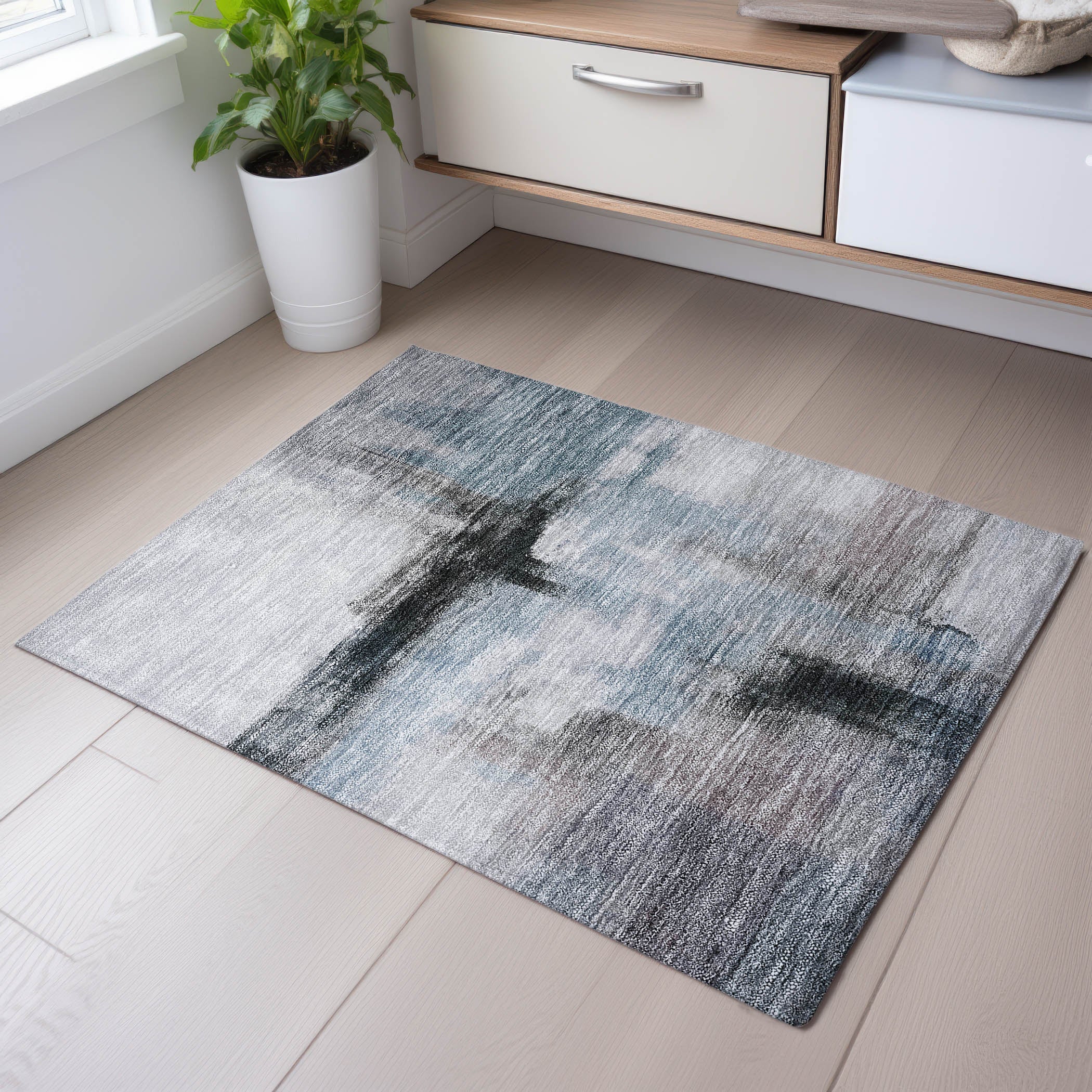 Lisbon Machine Washable Transitional Blue Rug 1'8" x 2'6" #shape_Rectangle