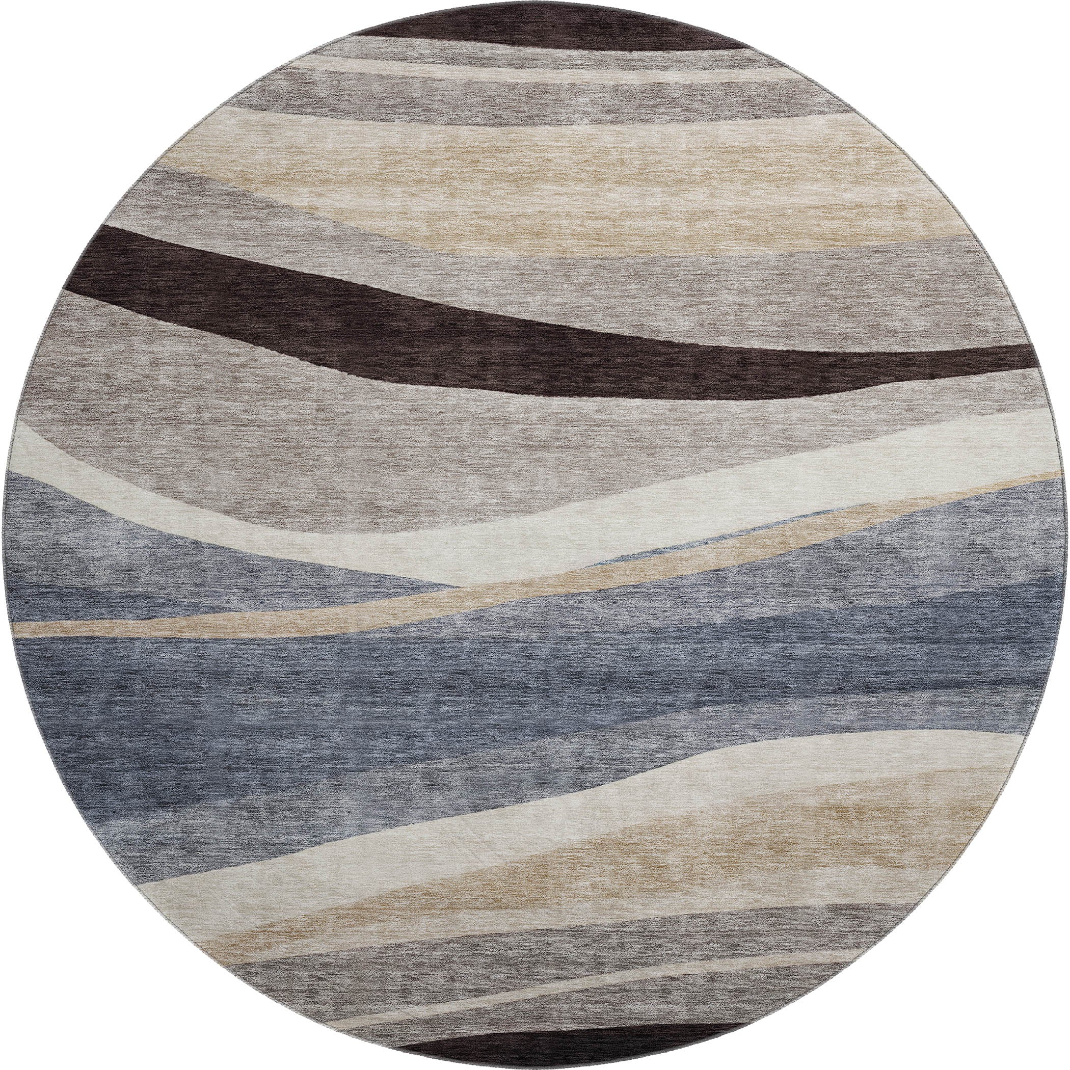 Split Machine Washable Transitional Blue Rug 8' x 8' #shape_Round