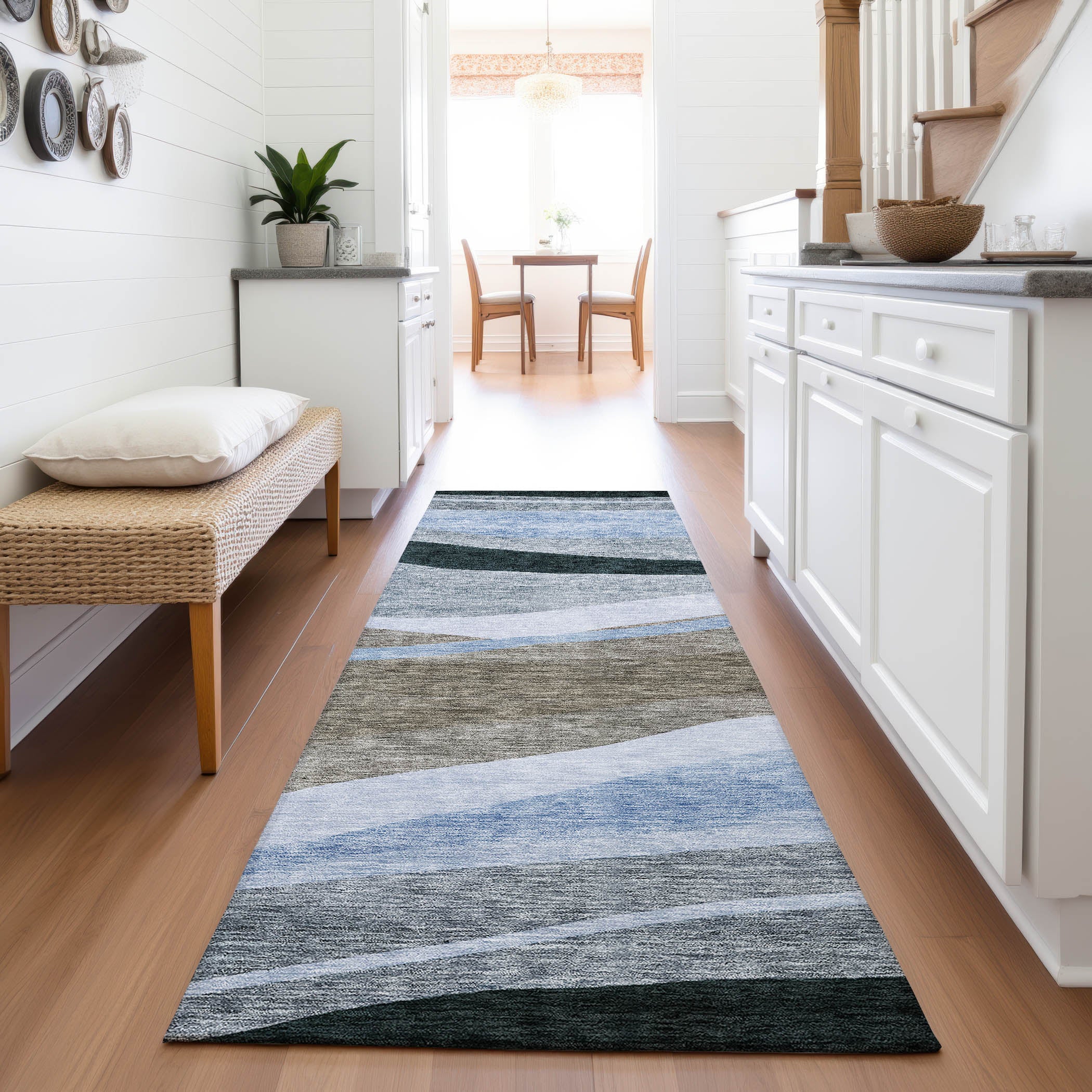 Split Machine Washable Transitional Brown Rug 2'3" x 7'6" #shape_Runner
