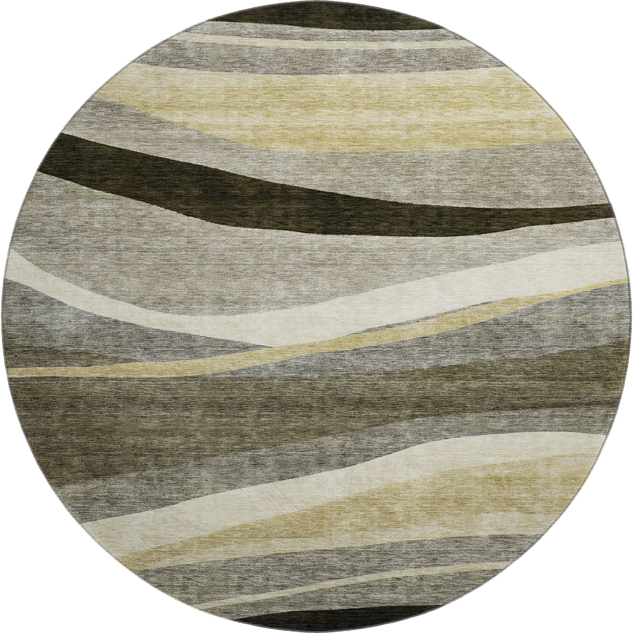 Split Machine Washable Transitional Taupe Brown Rug 8' x 8' #shape_Round