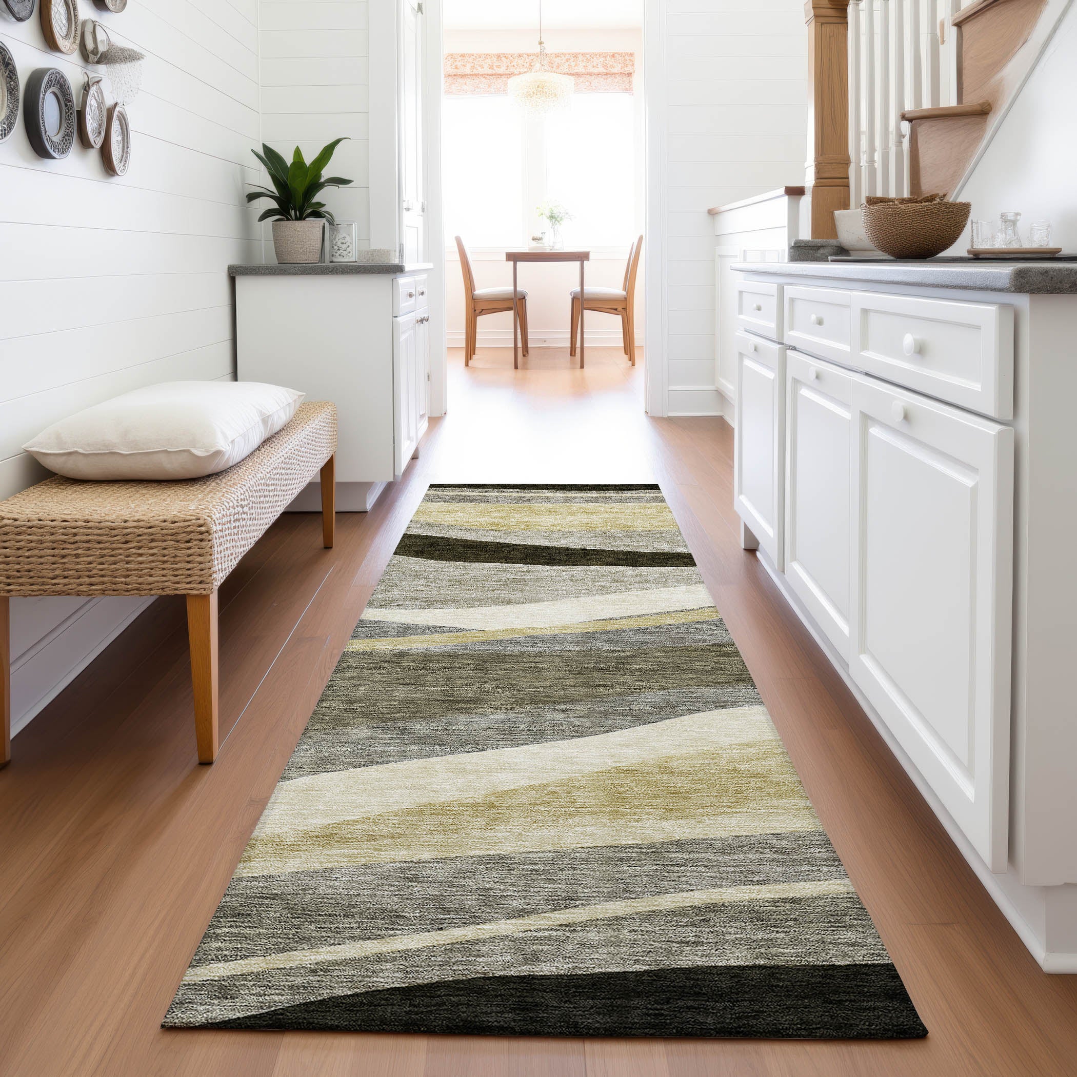 Split Machine Washable Transitional Taupe Brown Rug 2'3" x 7'6" #shape_Runner