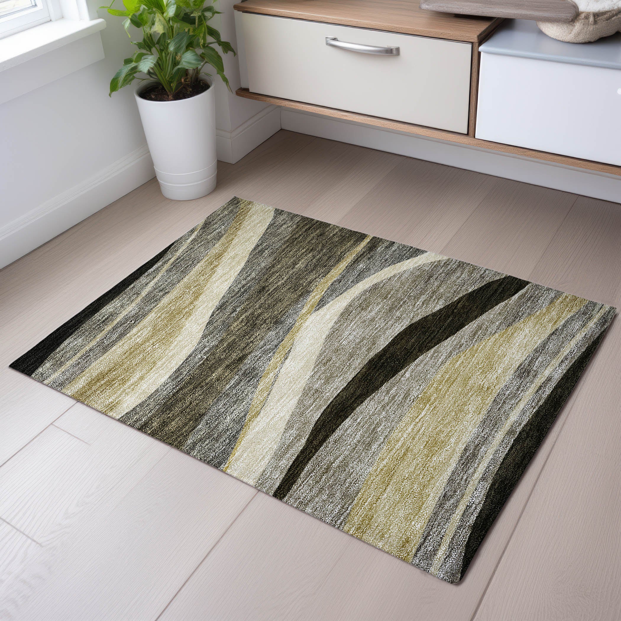 Split Machine Washable Transitional Taupe Brown Rug 1'8" x 2'6" #shape_Rectangle