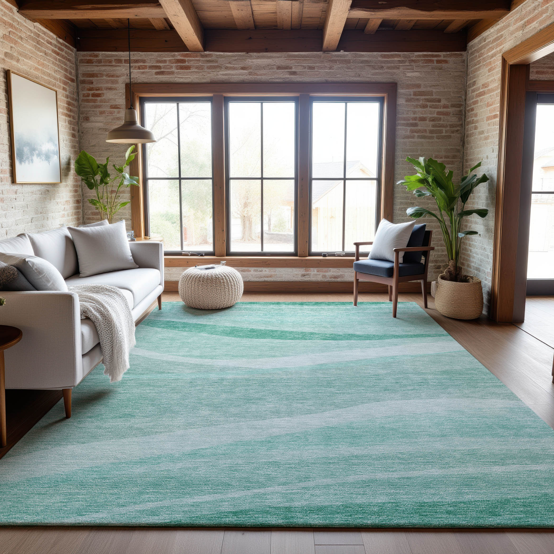 Antigua Machine Washable Transitional Aqua Teal Rug 2'6" x 3'10" #shape_Rectangle