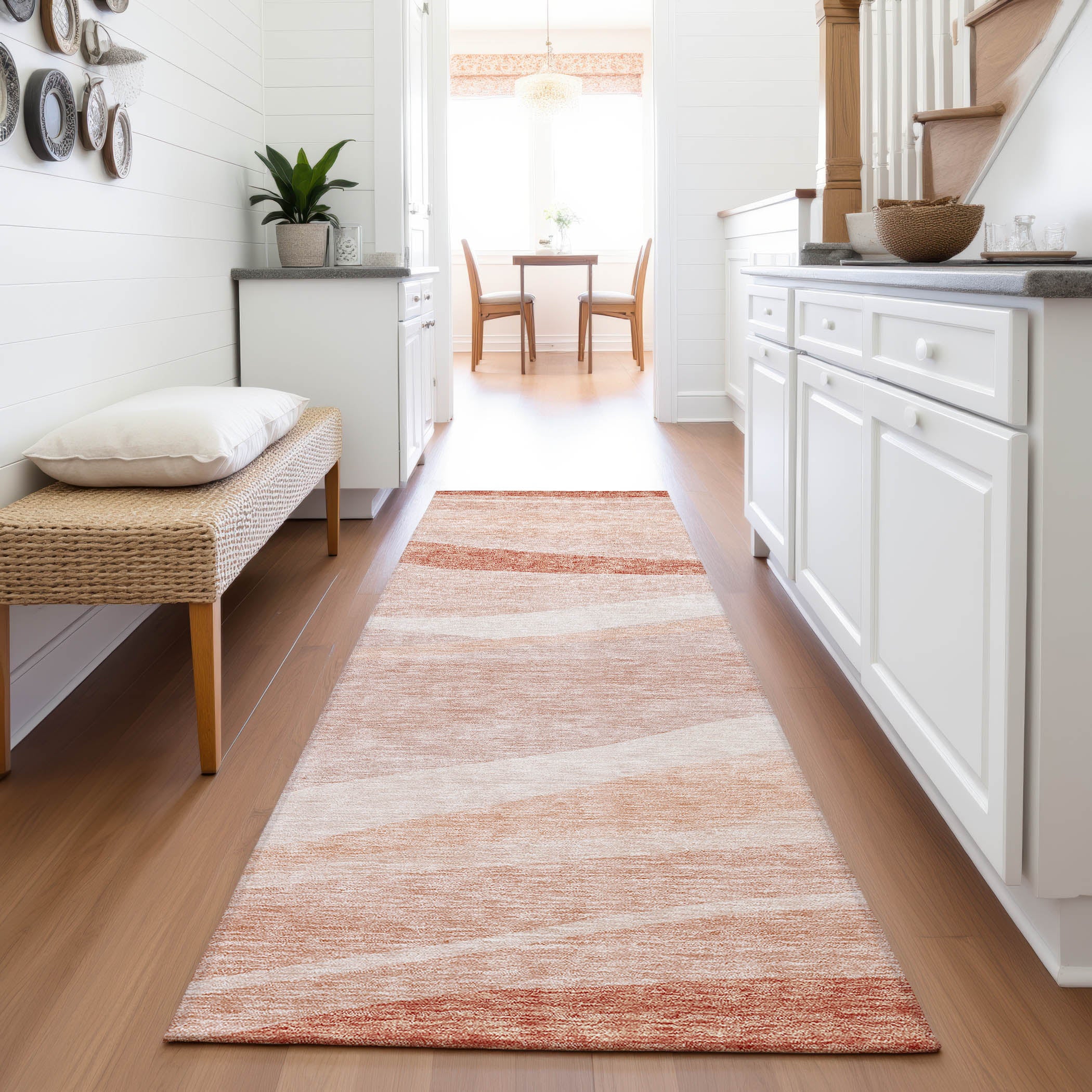 Antigua Machine Washable Transitional Salmon Orange Rug 2'3" x 7'6" #shape_Runner