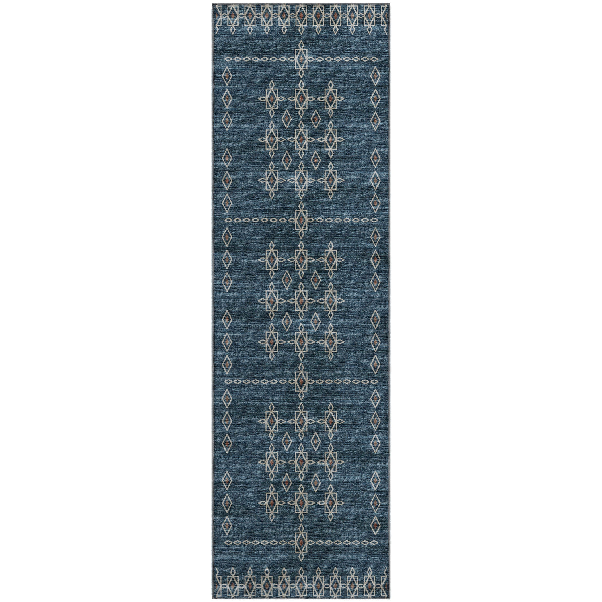 Bergen Machine Washable Transitional Blue Rug 2'3" x 7'6" #shape_Runner