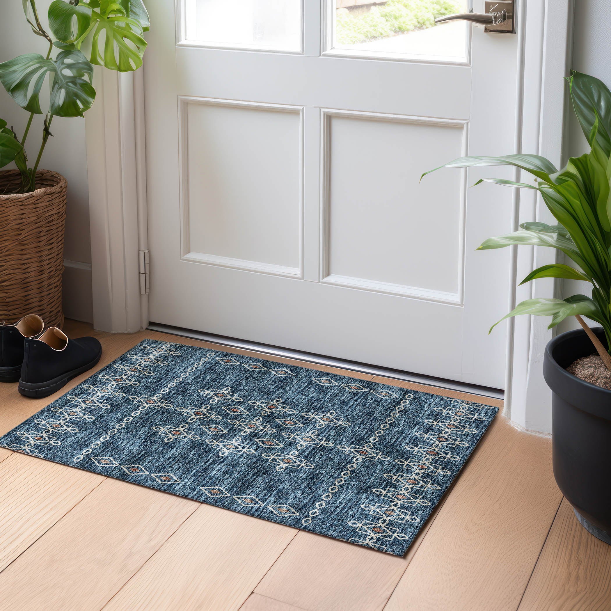 Bergen Machine Washable Transitional Blue Rug 1'8" x 2'6" #shape_Rectangle