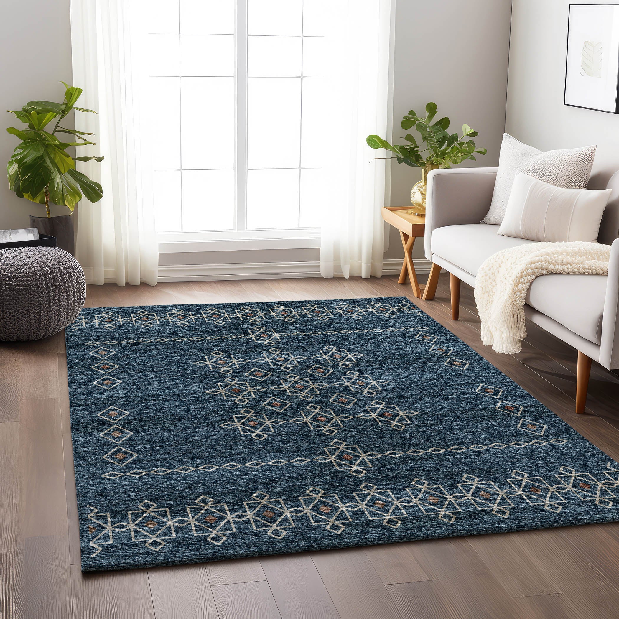 Bergen Machine Washable Transitional Blue Rug 2'6" x 3'10" #shape_Rectangle