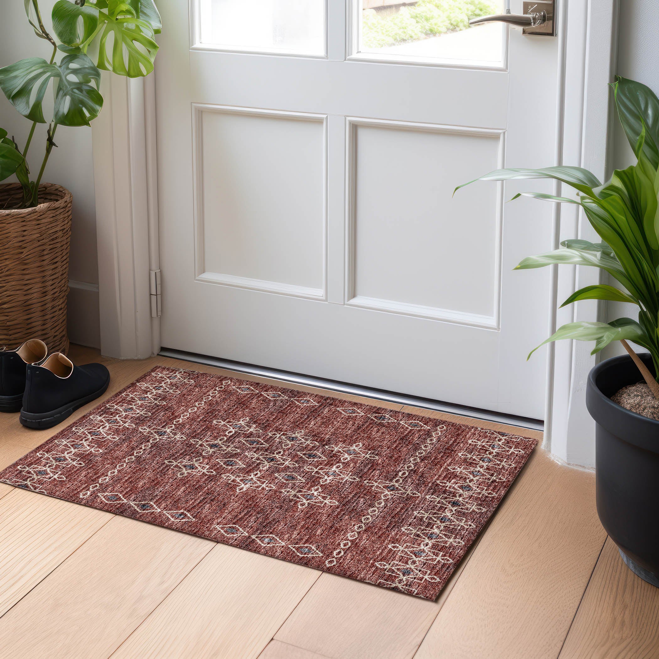 Bergen Machine Washable Transitional Canyon Red Rug 1'8" x 2'6" #shape_Rectangle