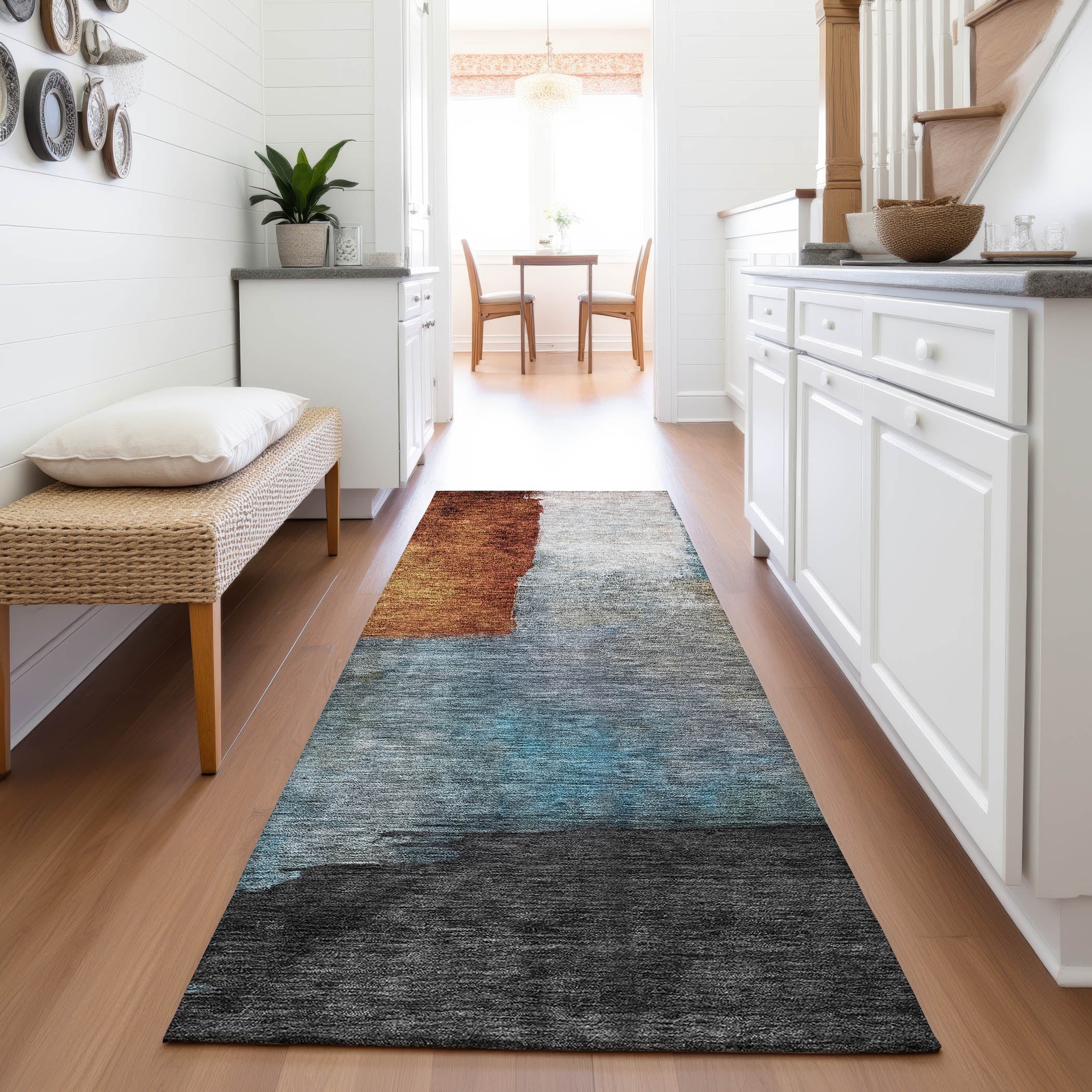 Siena Machine Washable Transitional Copper Orange Rug 2'3" x 7'6" #shape_Runner