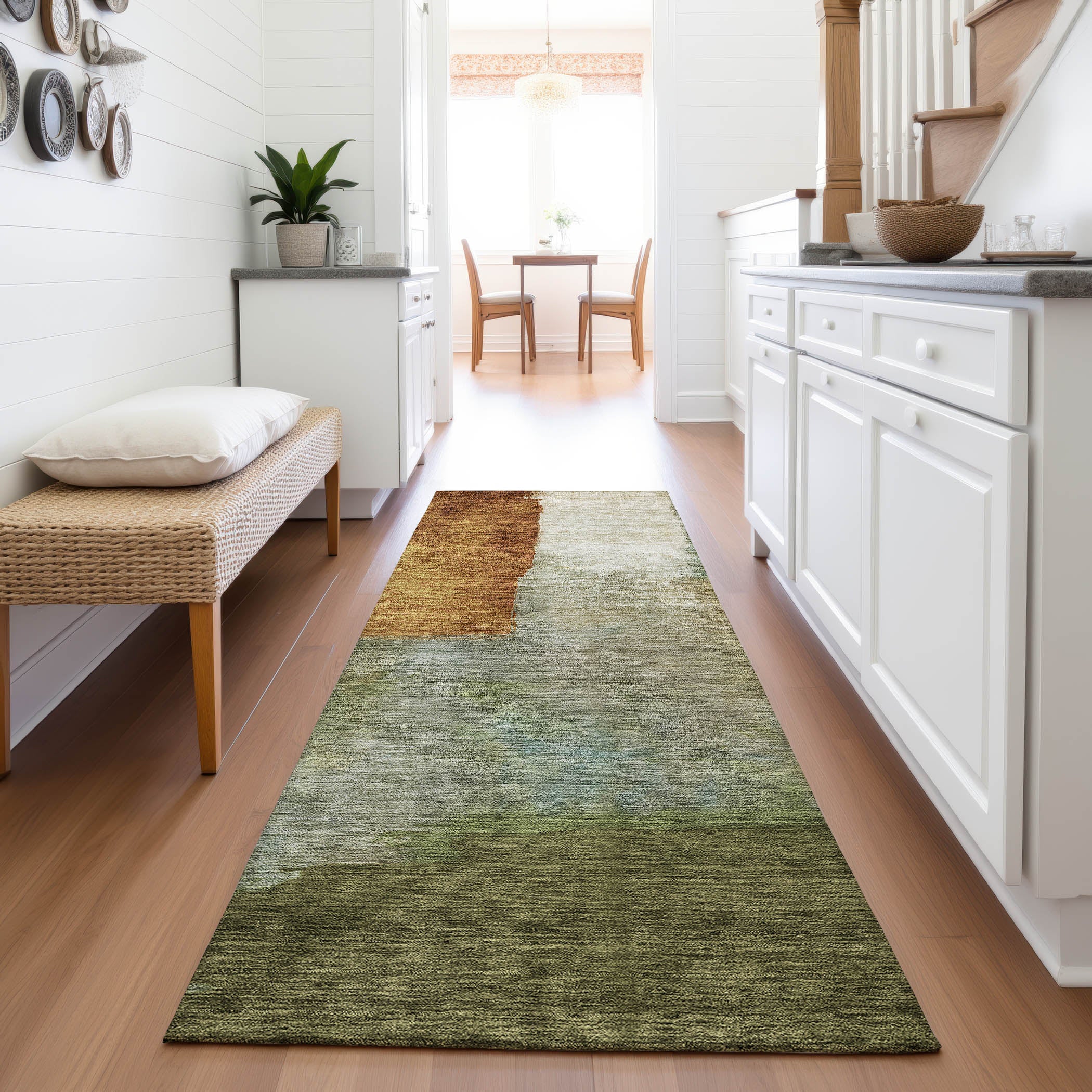 Siena Machine Washable Transitional Green Rug 2'3" x 7'6" #shape_Runner