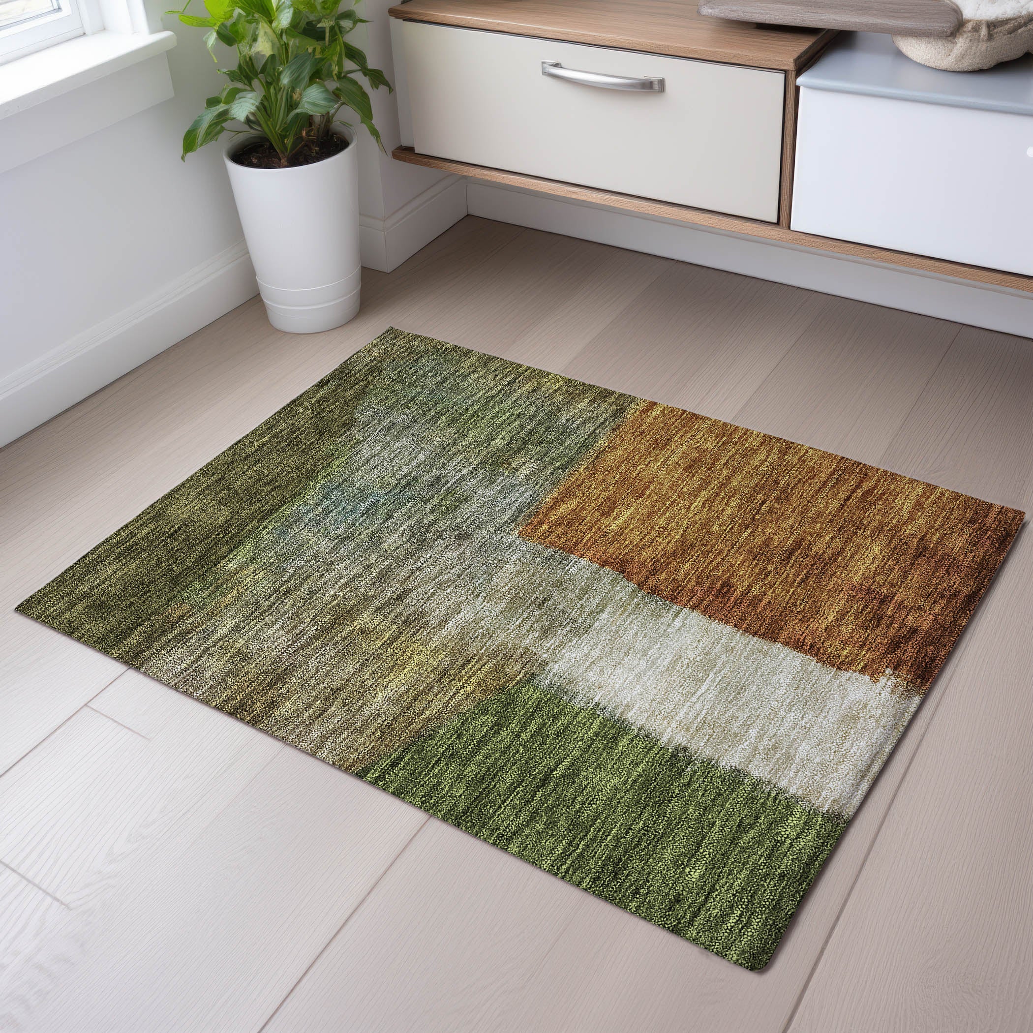 Siena Machine Washable Transitional Green Rug 1'8" x 2'6" #shape_Rectangle