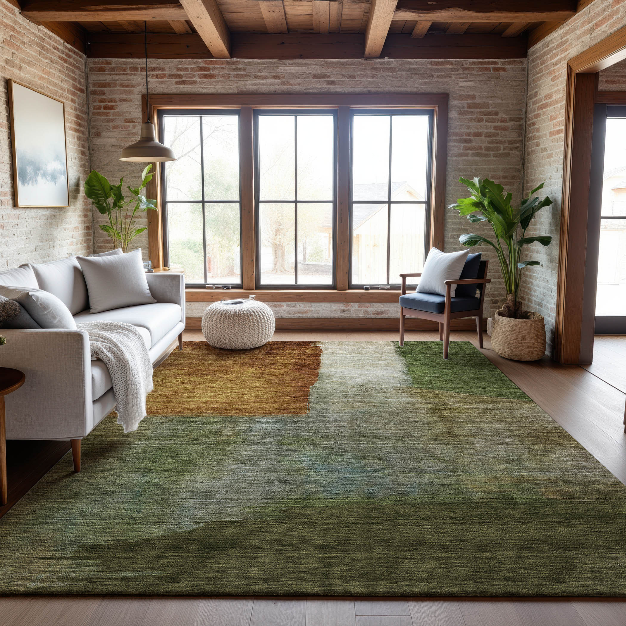 Siena Machine Washable Transitional Green Rug 2'6" x 3'10" #shape_Rectangle