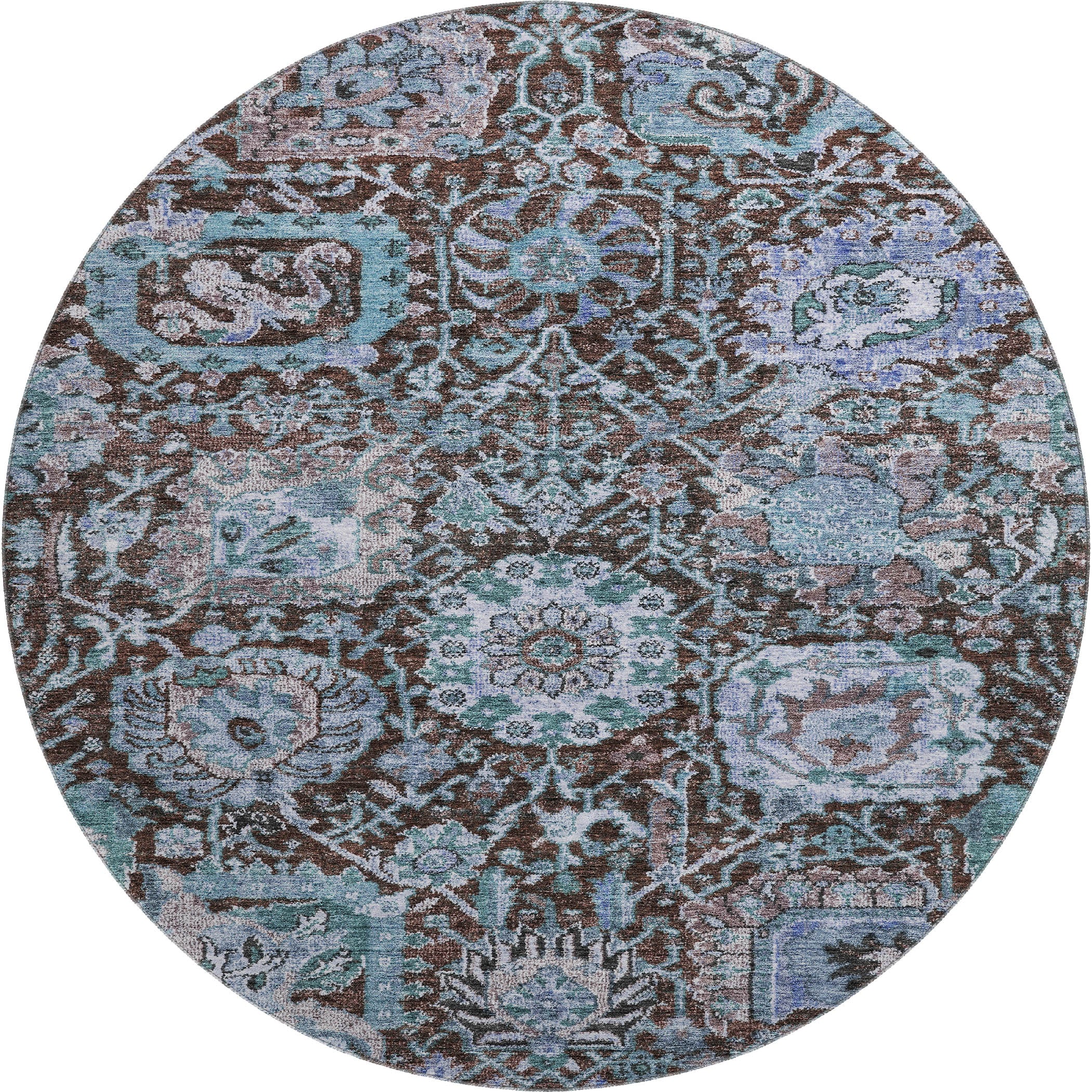 Salzburg Machine Washable Traditional Chocolate Brown Rug 8' x 8' #shape_Round