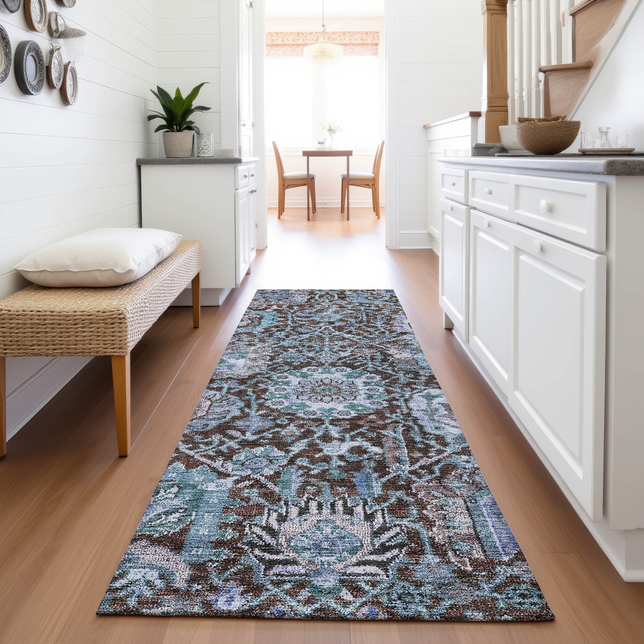 Salzburg Machine Washable Traditional Chocolate Brown Rug 2'3" x 7'6" #shape_Runner