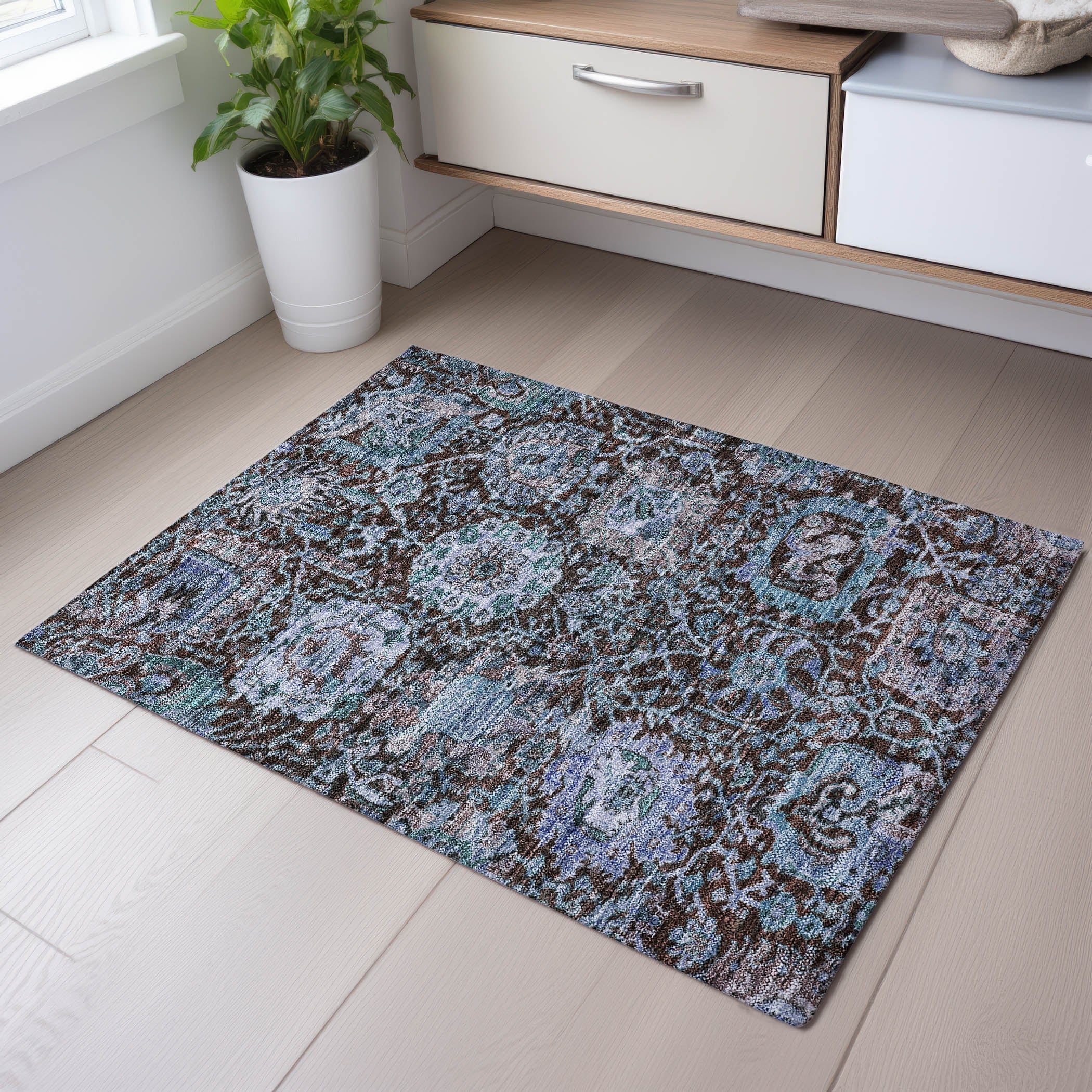 Salzburg Machine Washable Traditional Chocolate Brown Rug 1'8" x 2'6" #shape_Rectangle