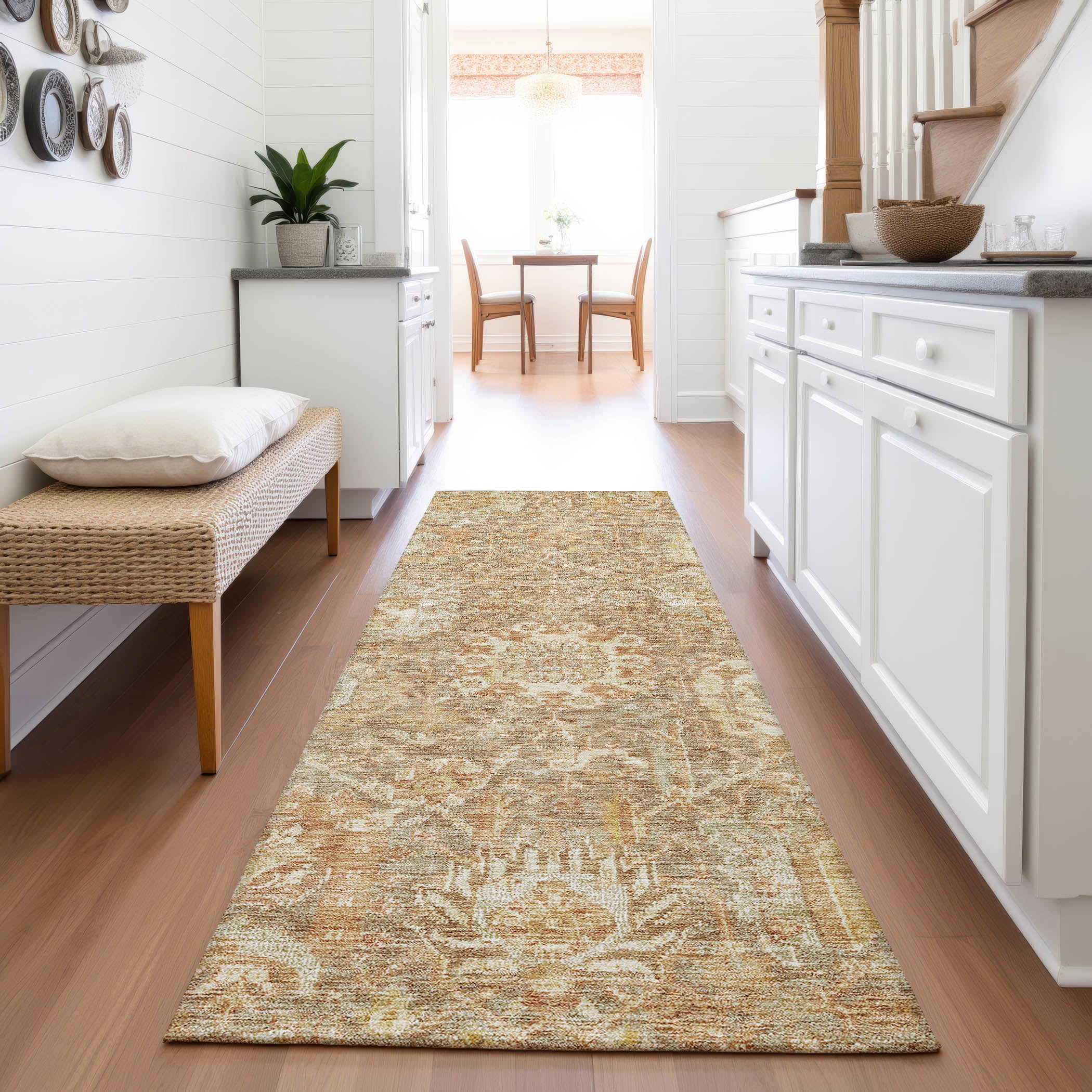 Salzburg Machine Washable Traditional Khaki Brown Rug 2'3" x 7'6" #shape_Runner